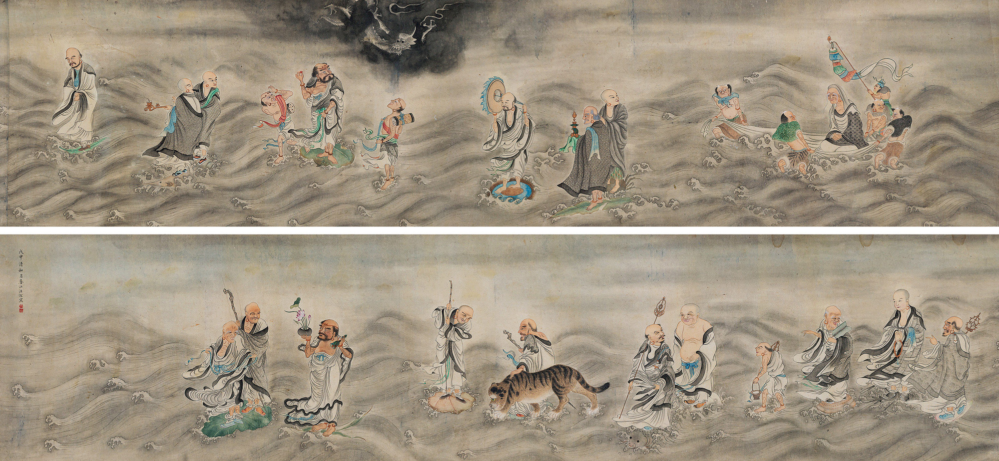 0932十八罗汉渡海图手卷纸本