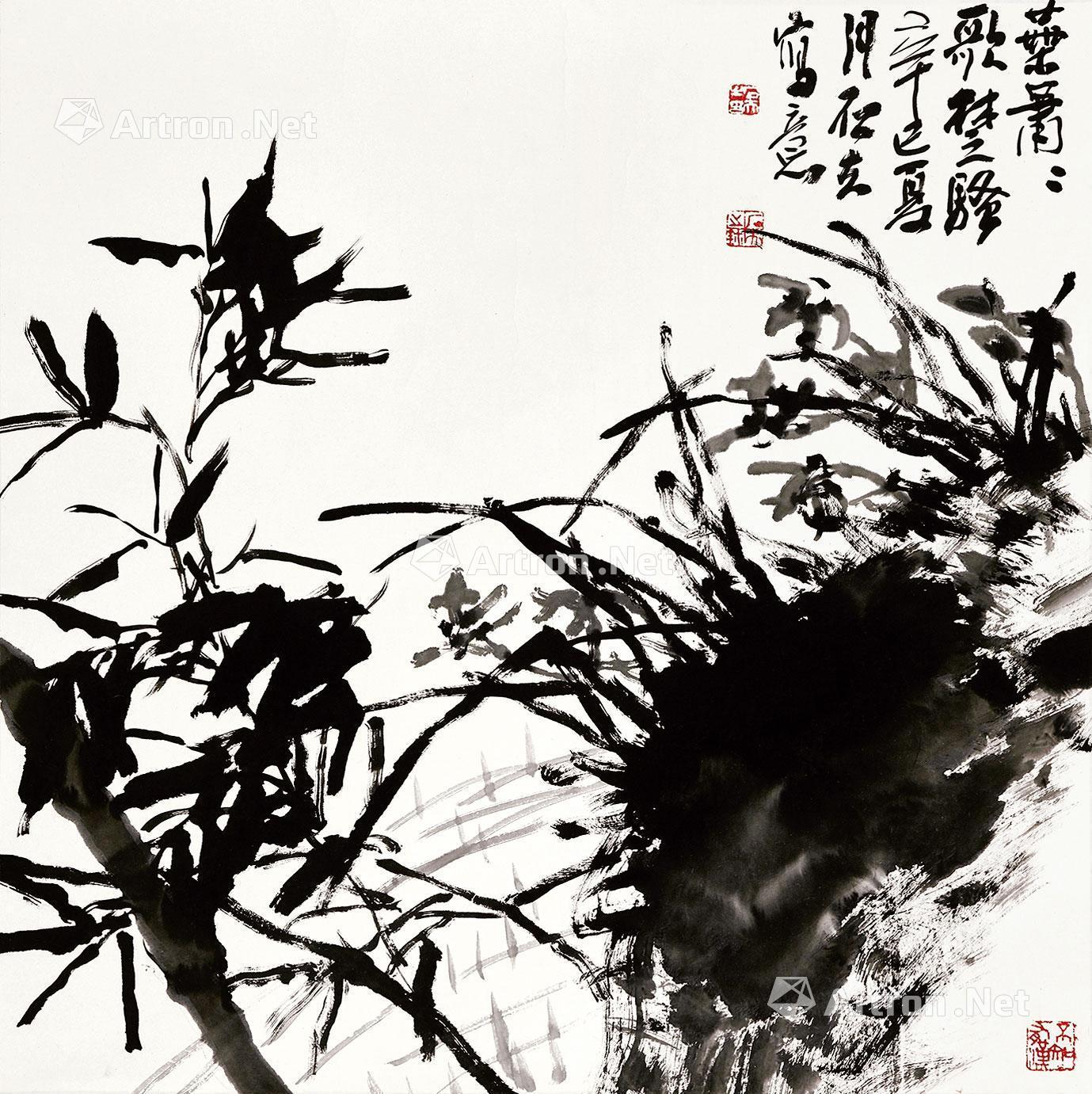 0263兰竹图镜片水墨纸本