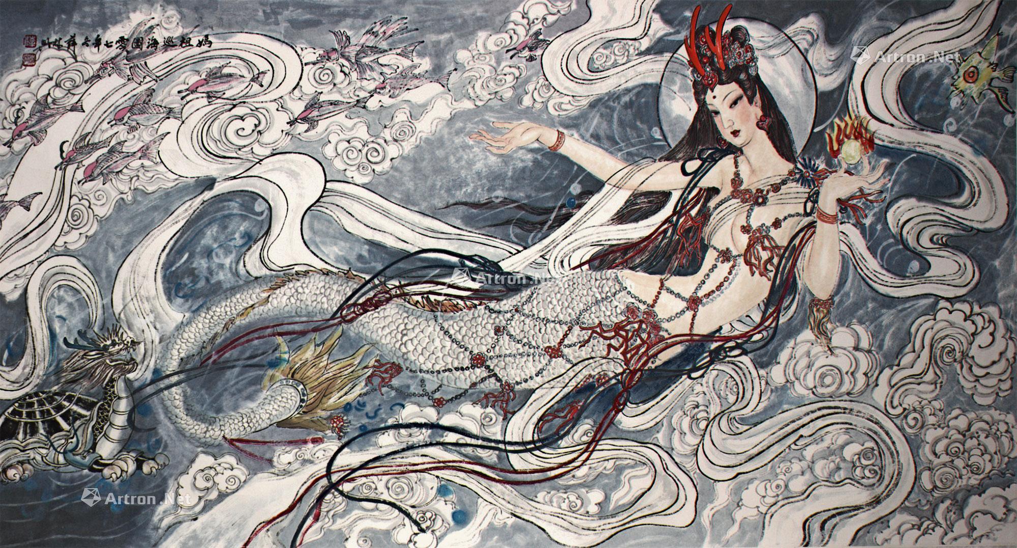 0416 妈祖巡海 镜心 纸本