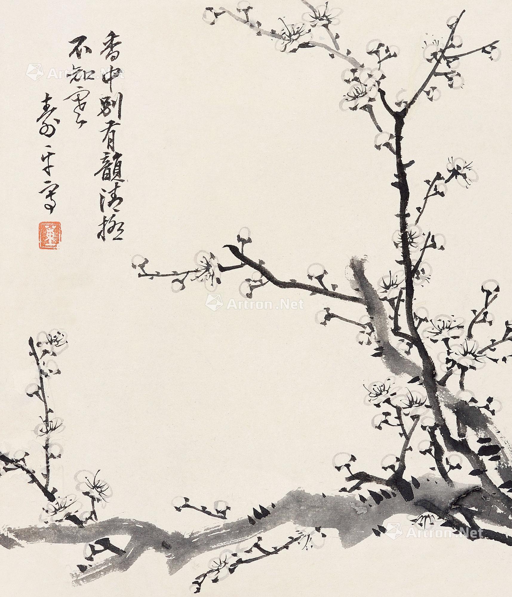 0296白梅镜片设色纸本