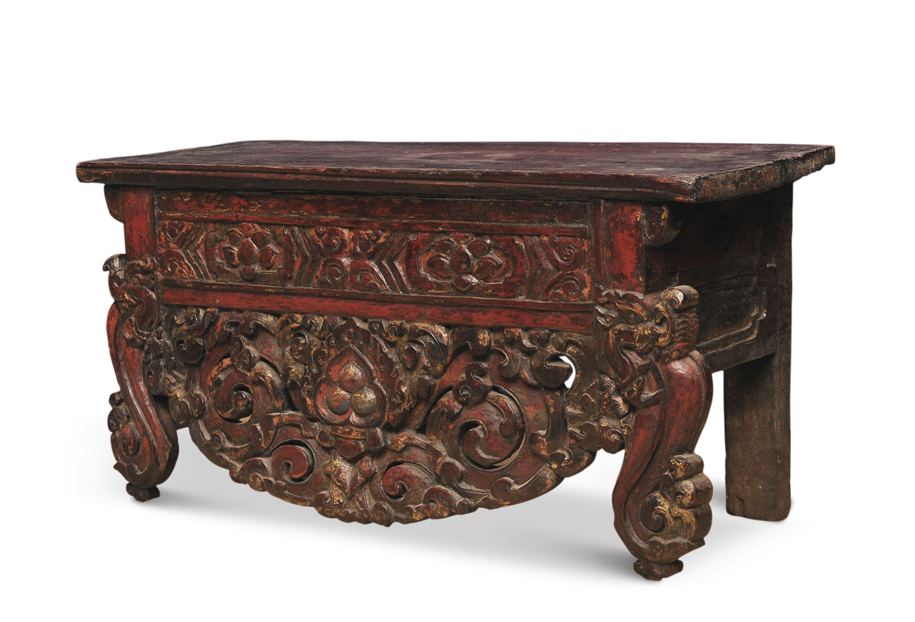 *6575 18世纪 彩绘弯腿镂雕供桌