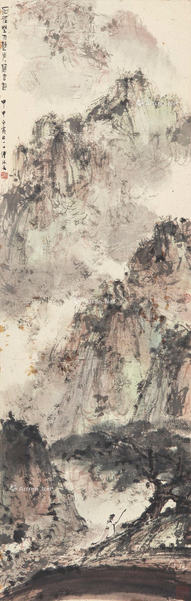 27541944年作石径野人归立轴设色纸本