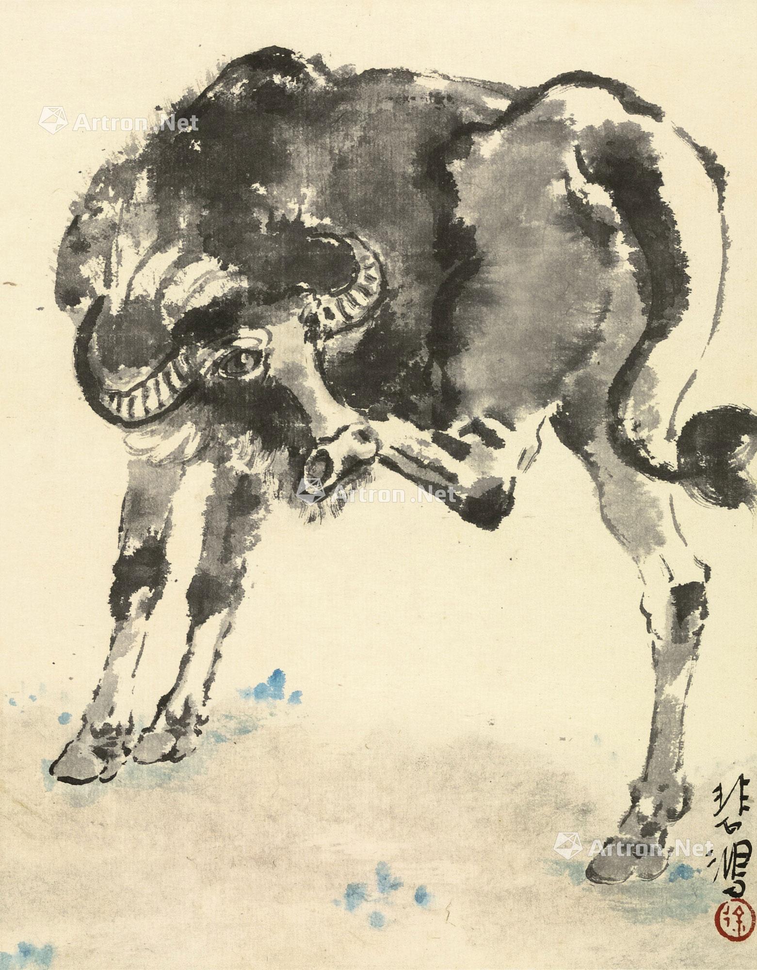 1336牛镜框设色纸本