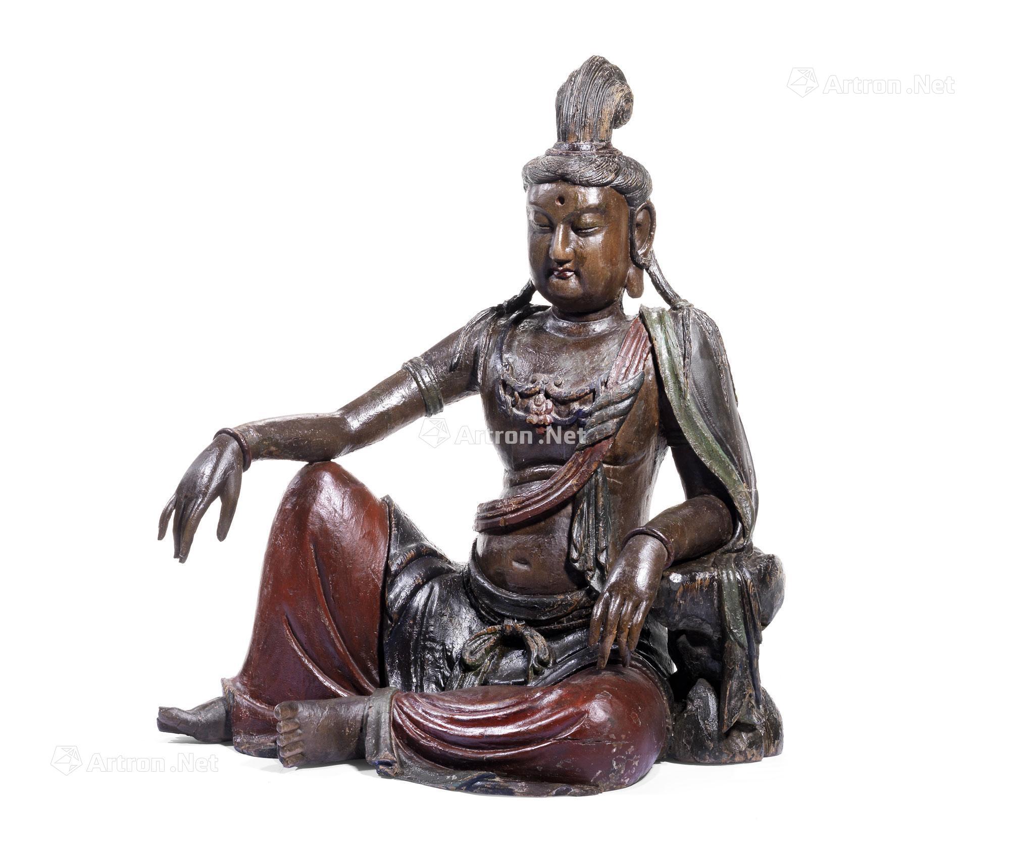 【十九世纪 漆木水月观音坐像】拍卖品_图片_价格_鉴赏_木雕_雅昌艺术