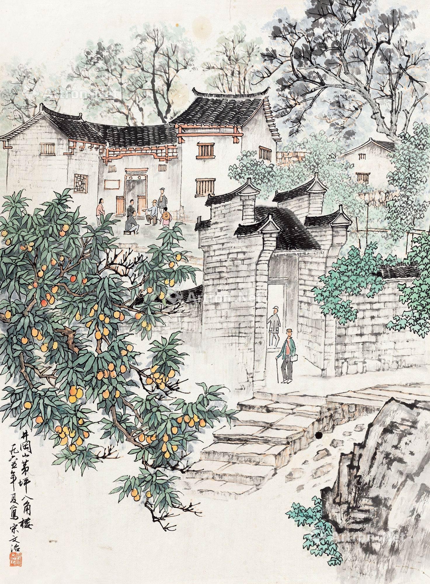 0166井冈山茅坪八角楼立轴设色纸本