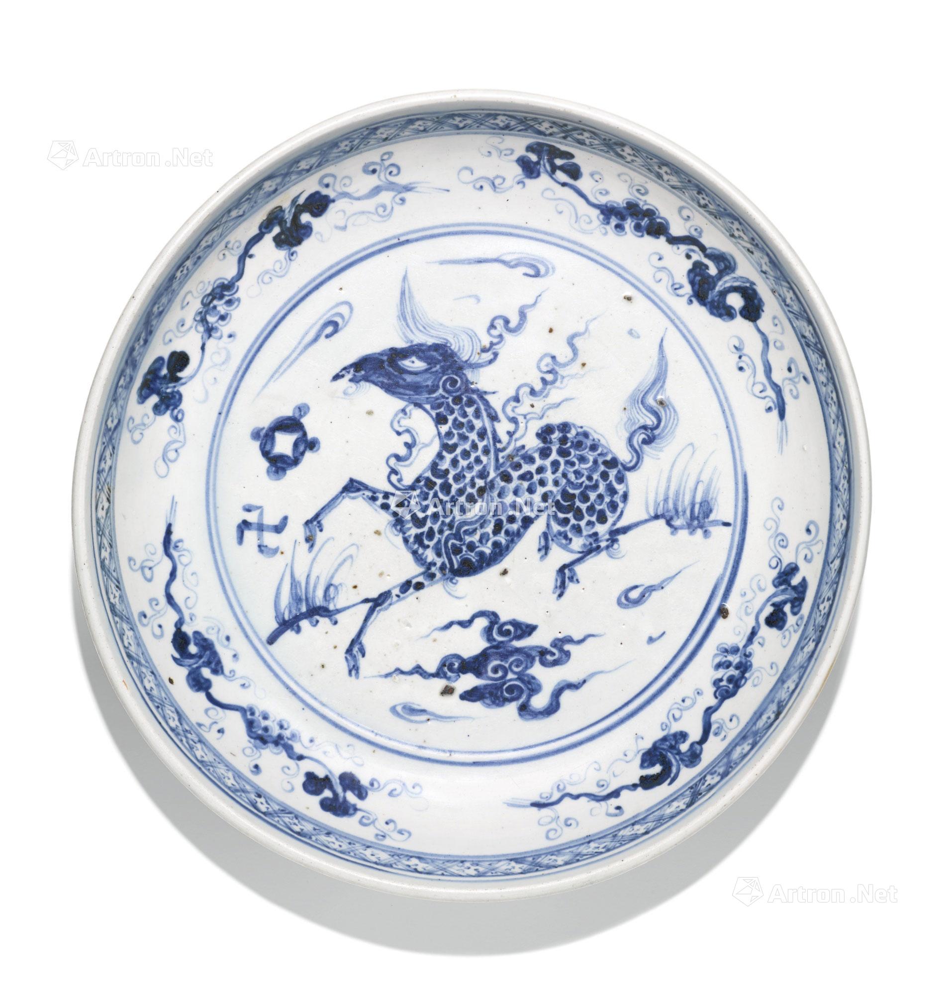 【明十六世纪 青花麒麟纹盘】拍卖品_图片_价格_鉴赏_明代青花瓷器