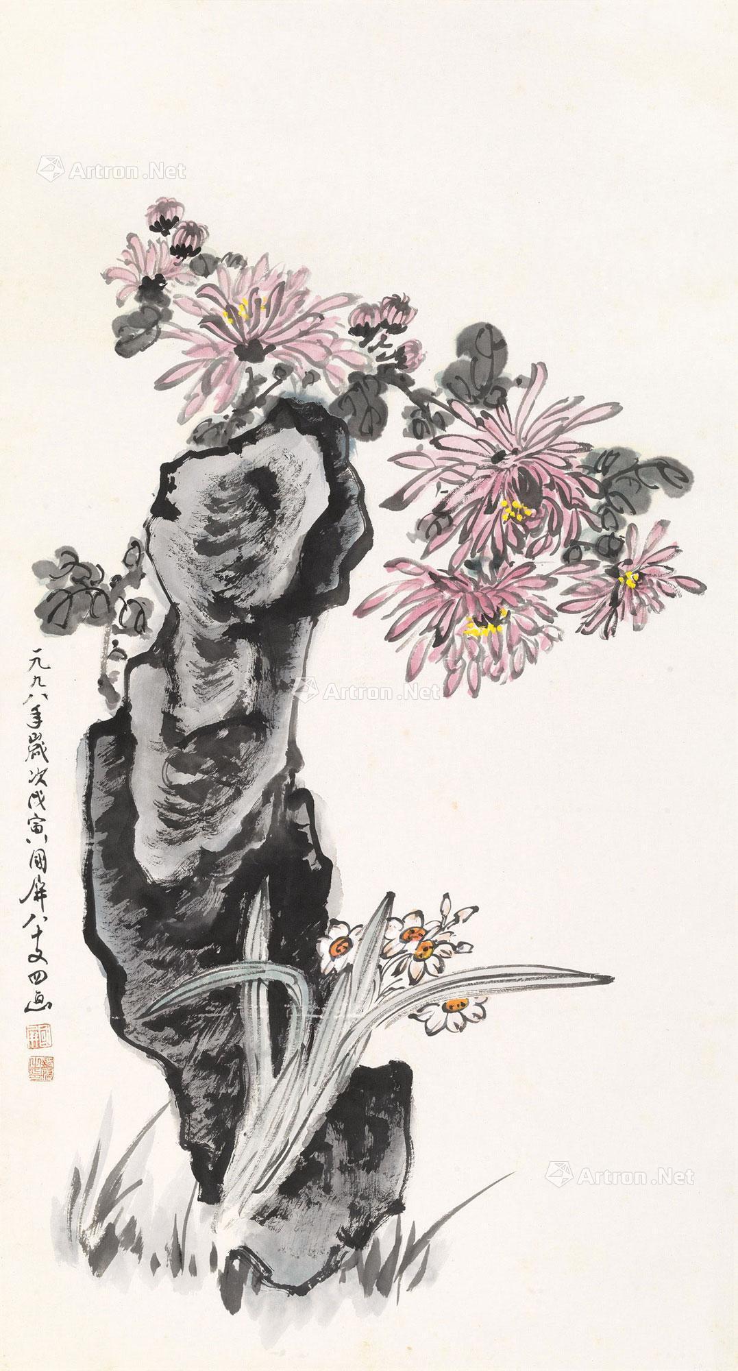 0094菊石图镜心设色