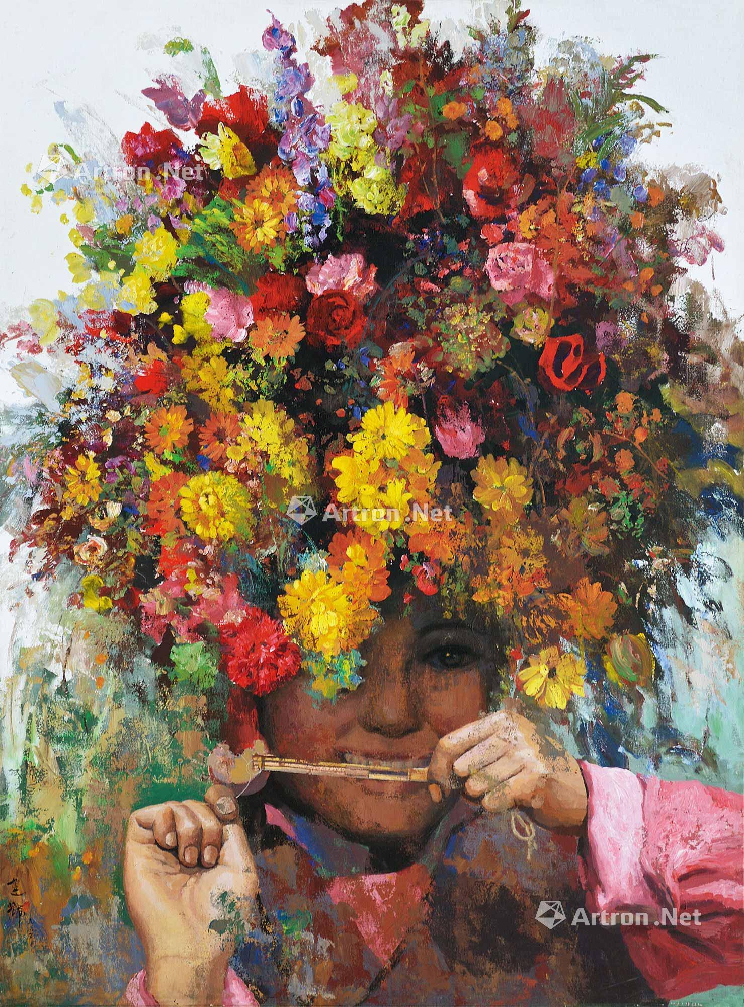 01171996年作色彩缤纷的花卉头饰油彩画布