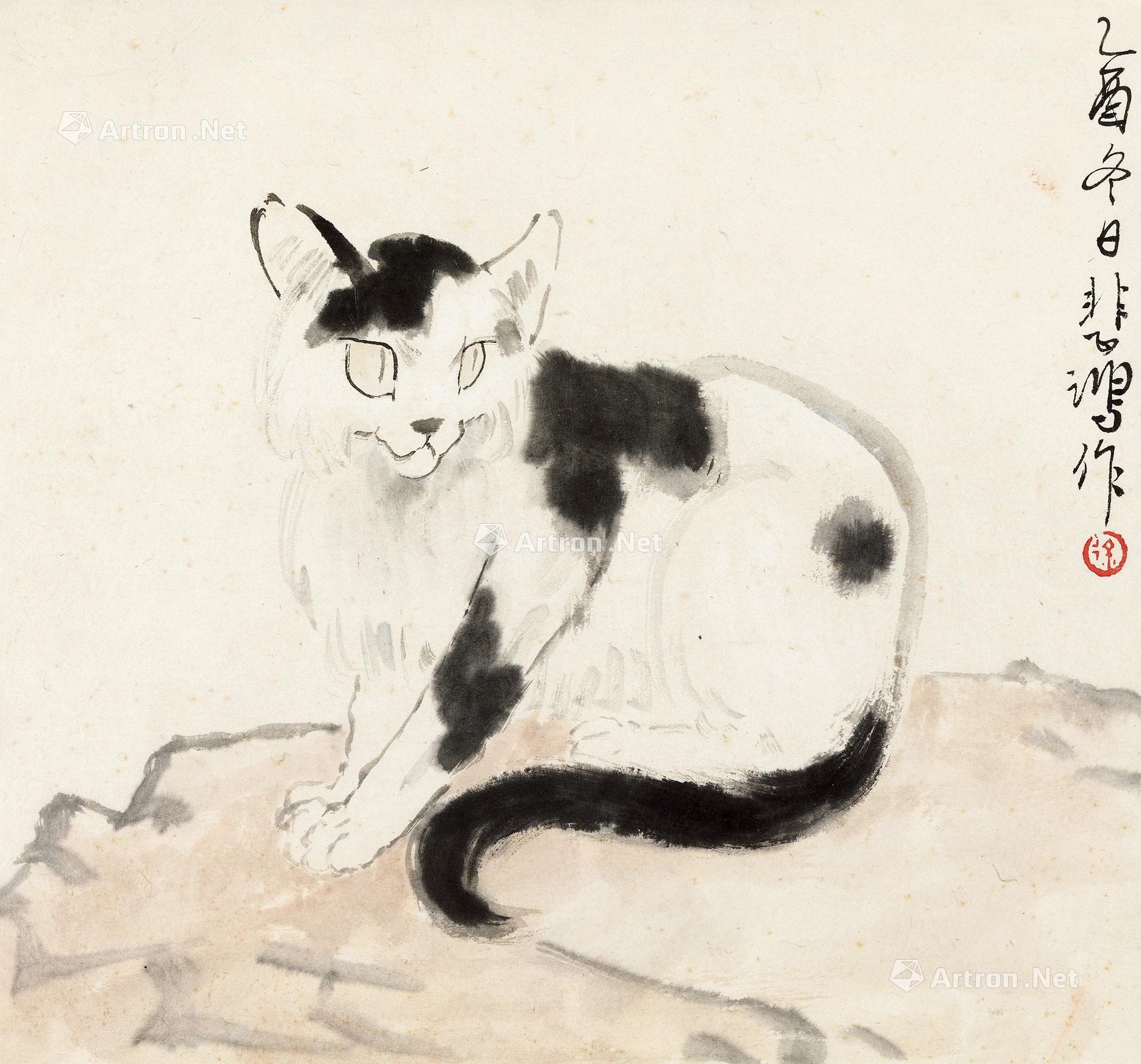 【1945年作 花猫 镜心 纸本】拍卖品_图片_价格_鉴赏_绘画_雅昌艺术品