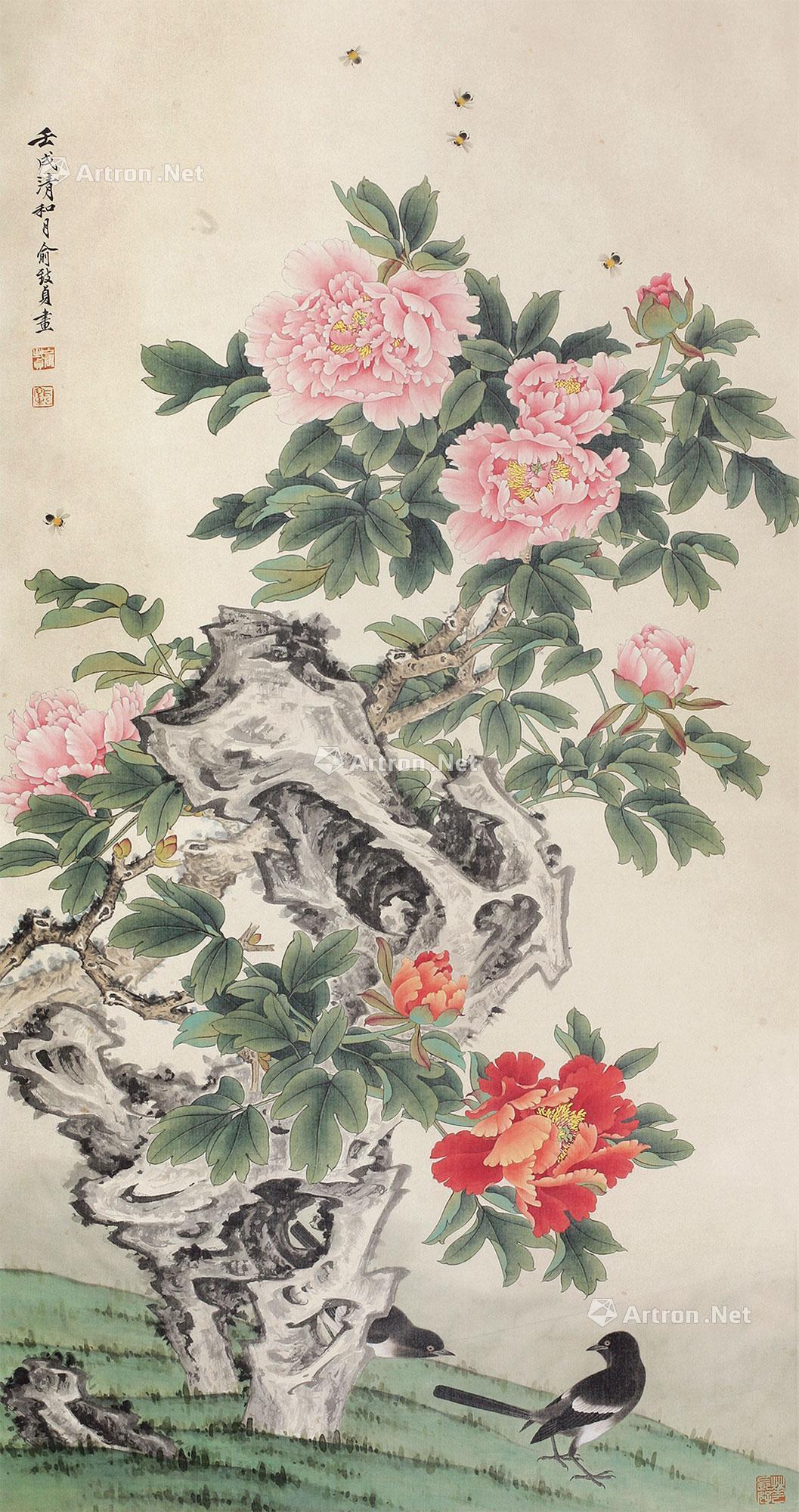 0258 1982年作 花鸟 立轴 绢本设色