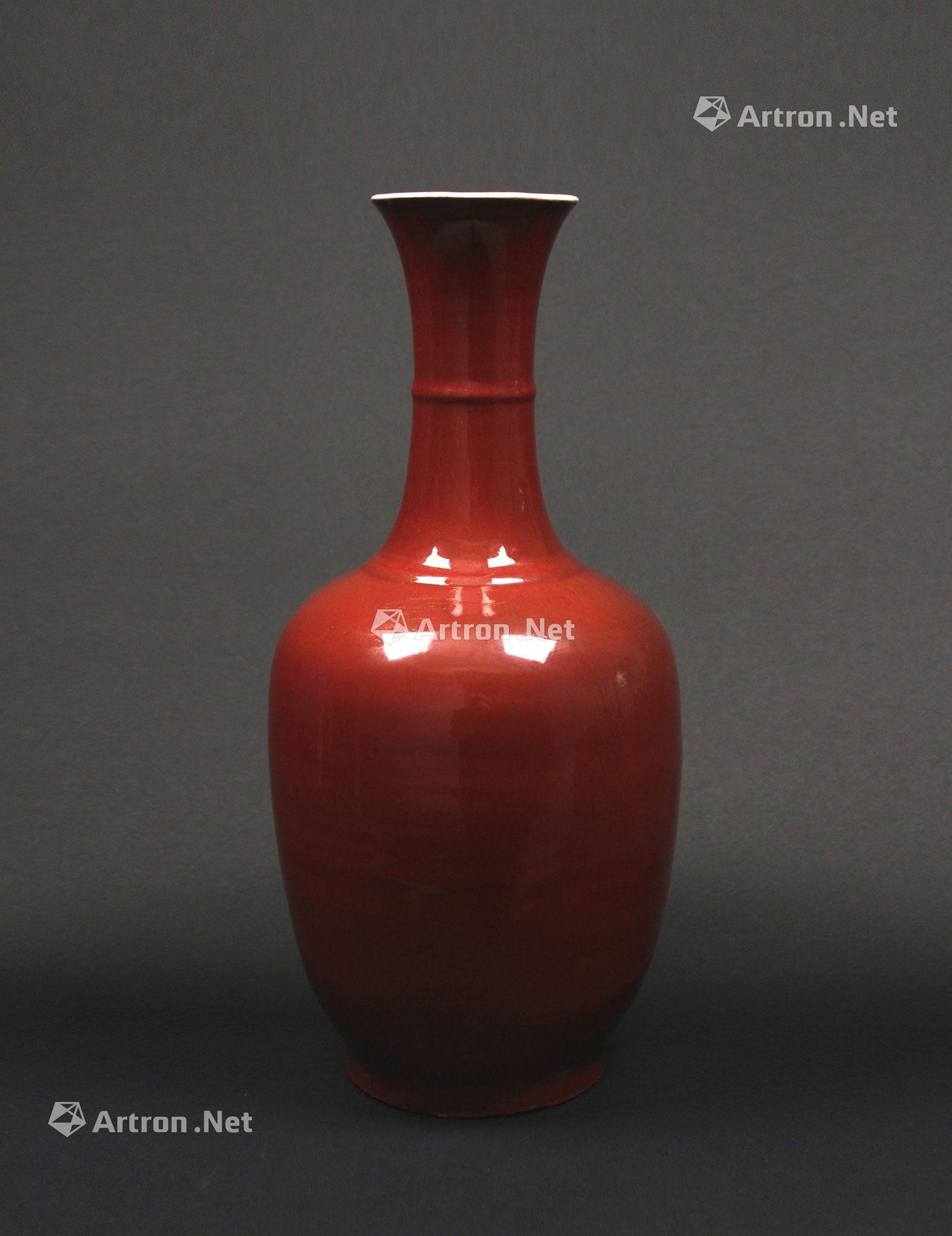 0071清中期郎窑红釉莱菔瓶