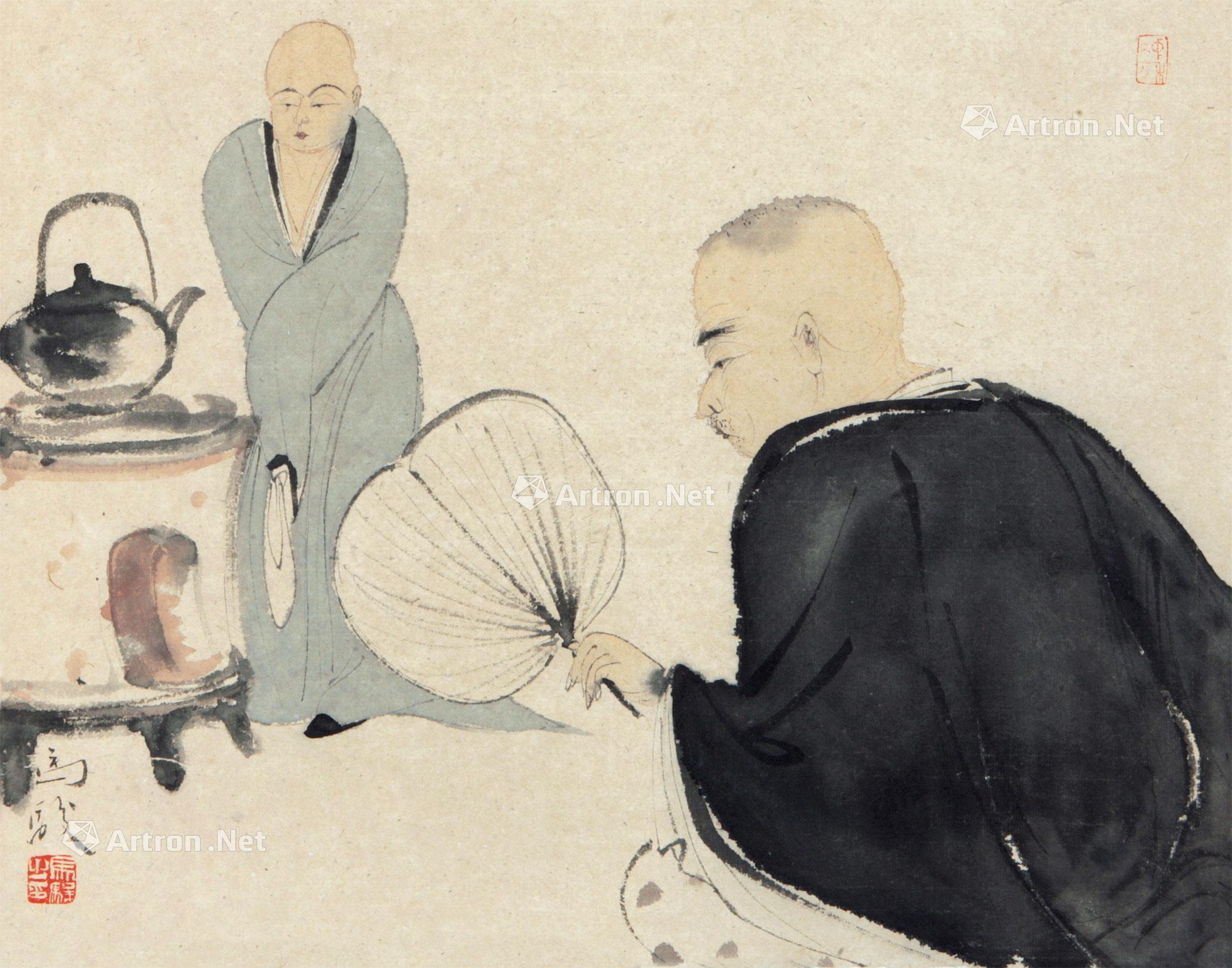 0674煮茶图镜心设色纸本