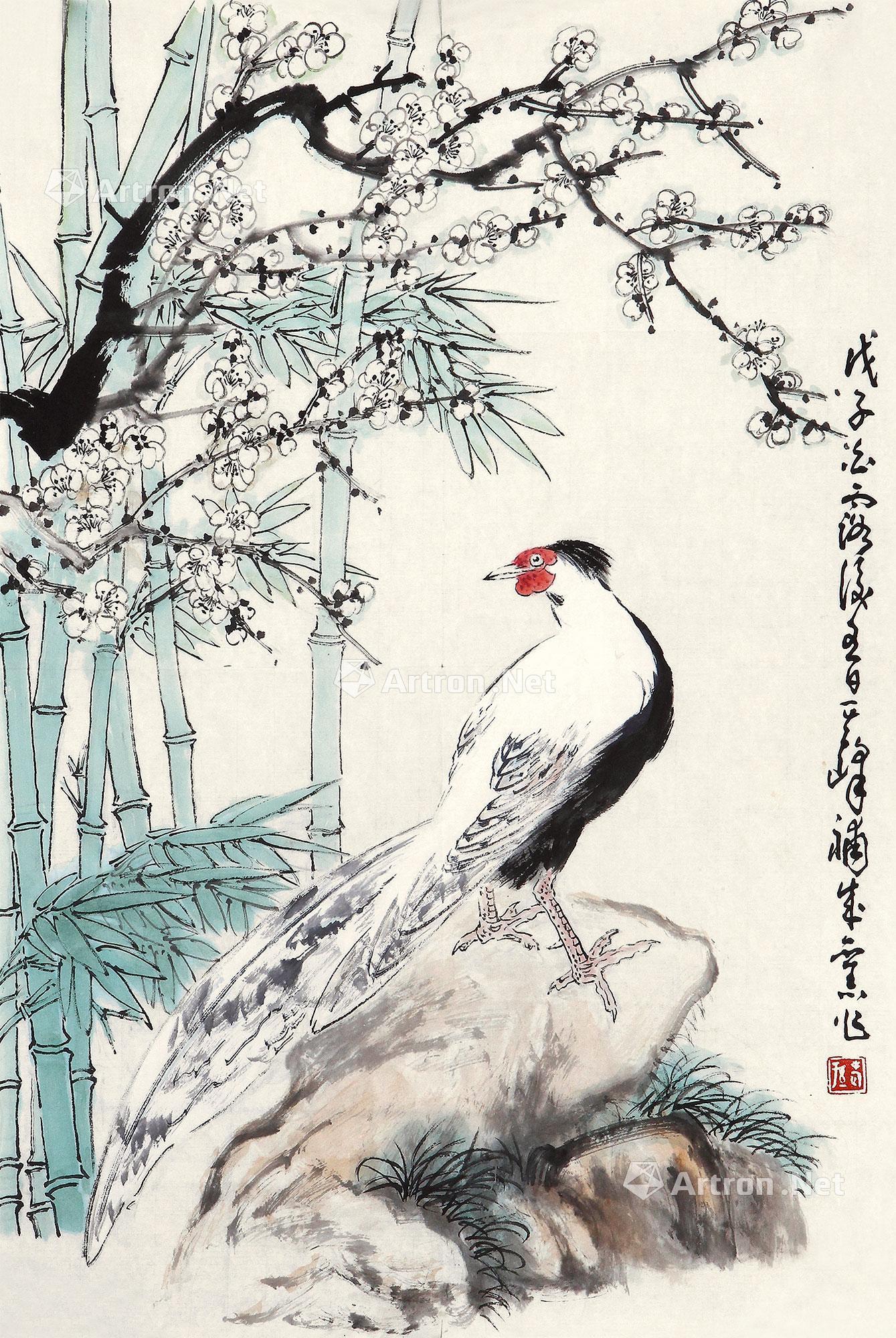 03532008年作白鹇镜片设色纸本