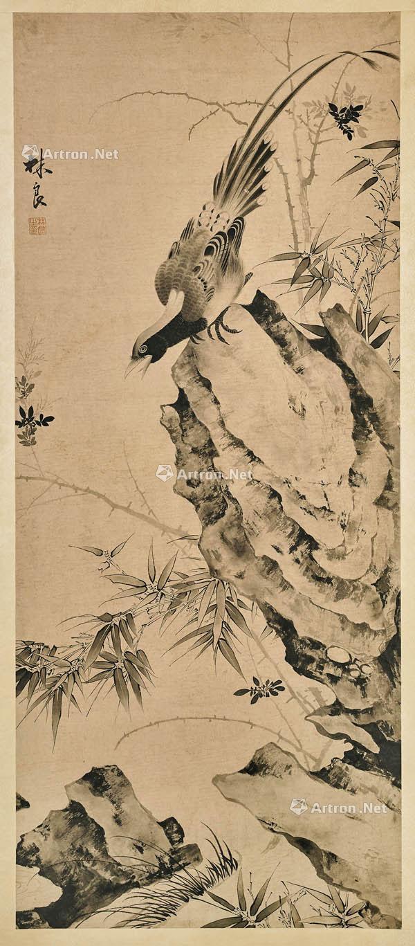 0388林良签章野雉图卷轴