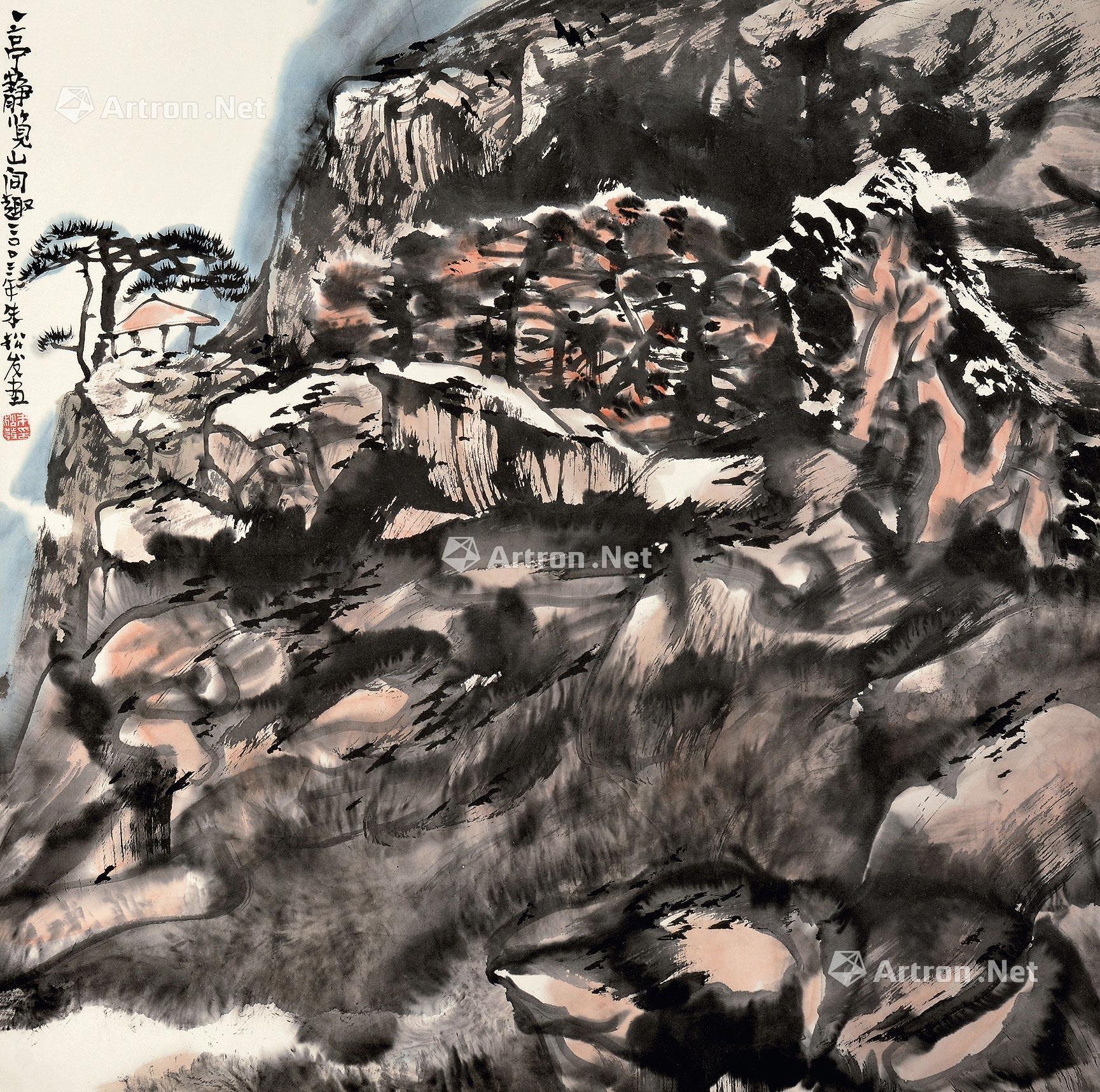 0023 2003年作 一亭静览山间趣 镜片 设色纸本