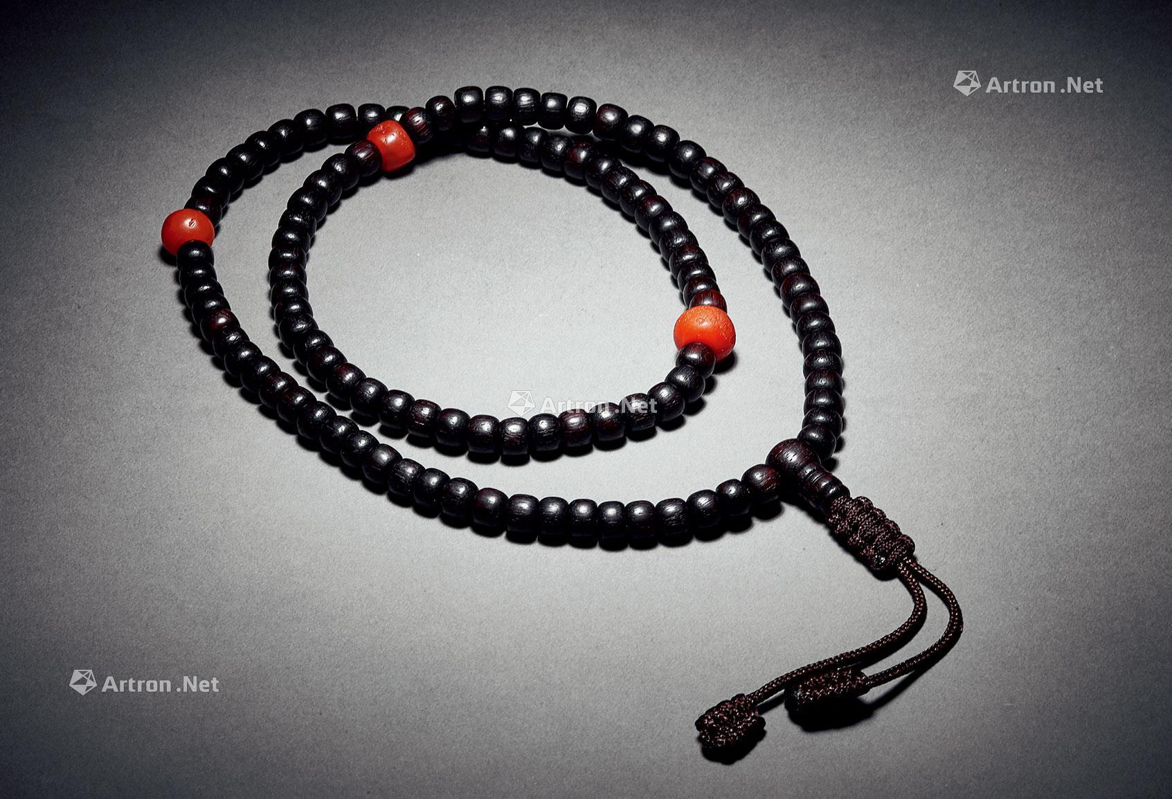 0127 清代 老紫檀108子鼓形佛珠