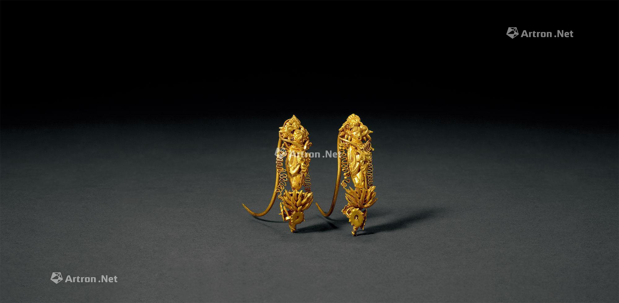 1873宋元时期金质莲花观音耳环一对