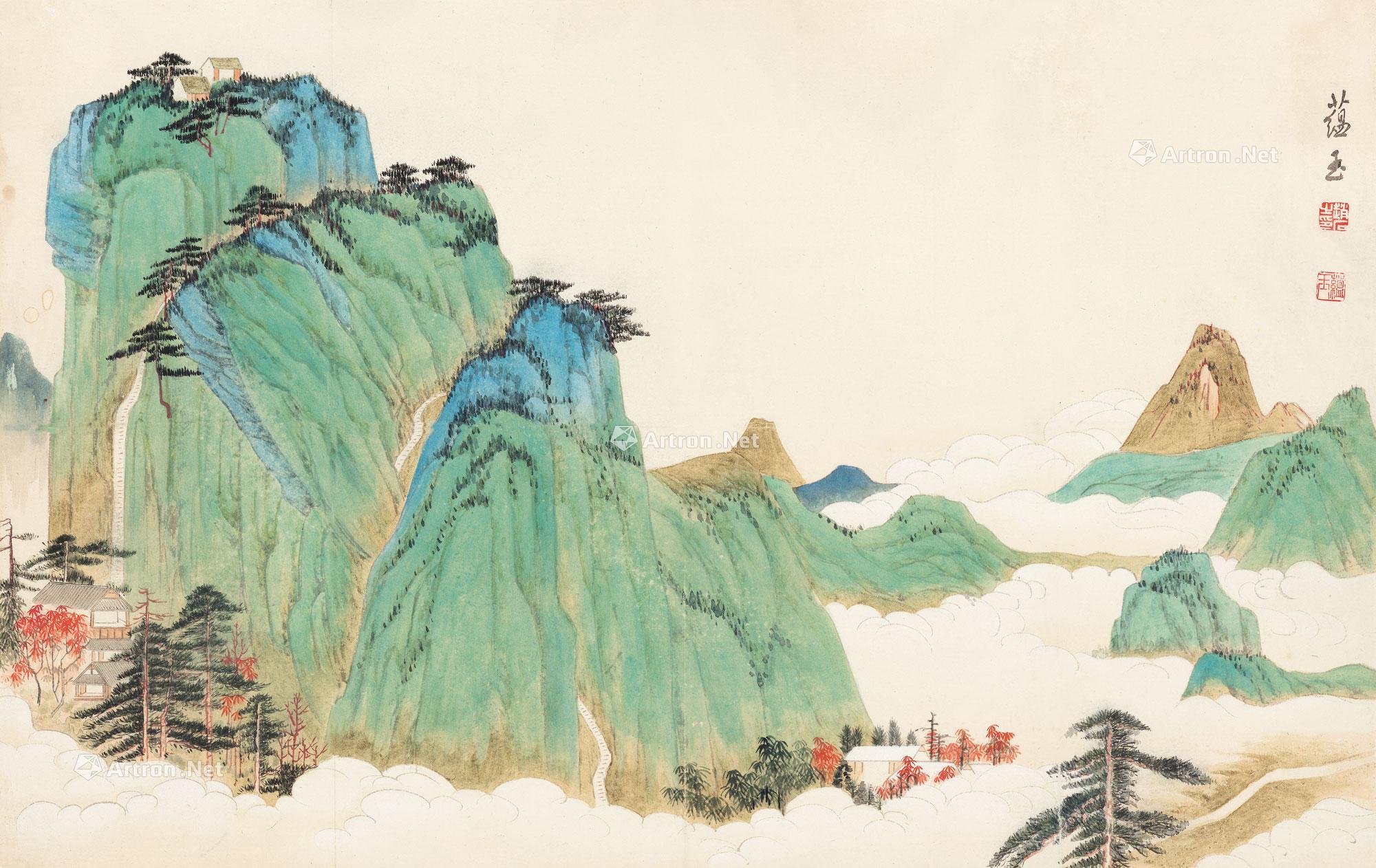 0099青绿山水镜心纸本