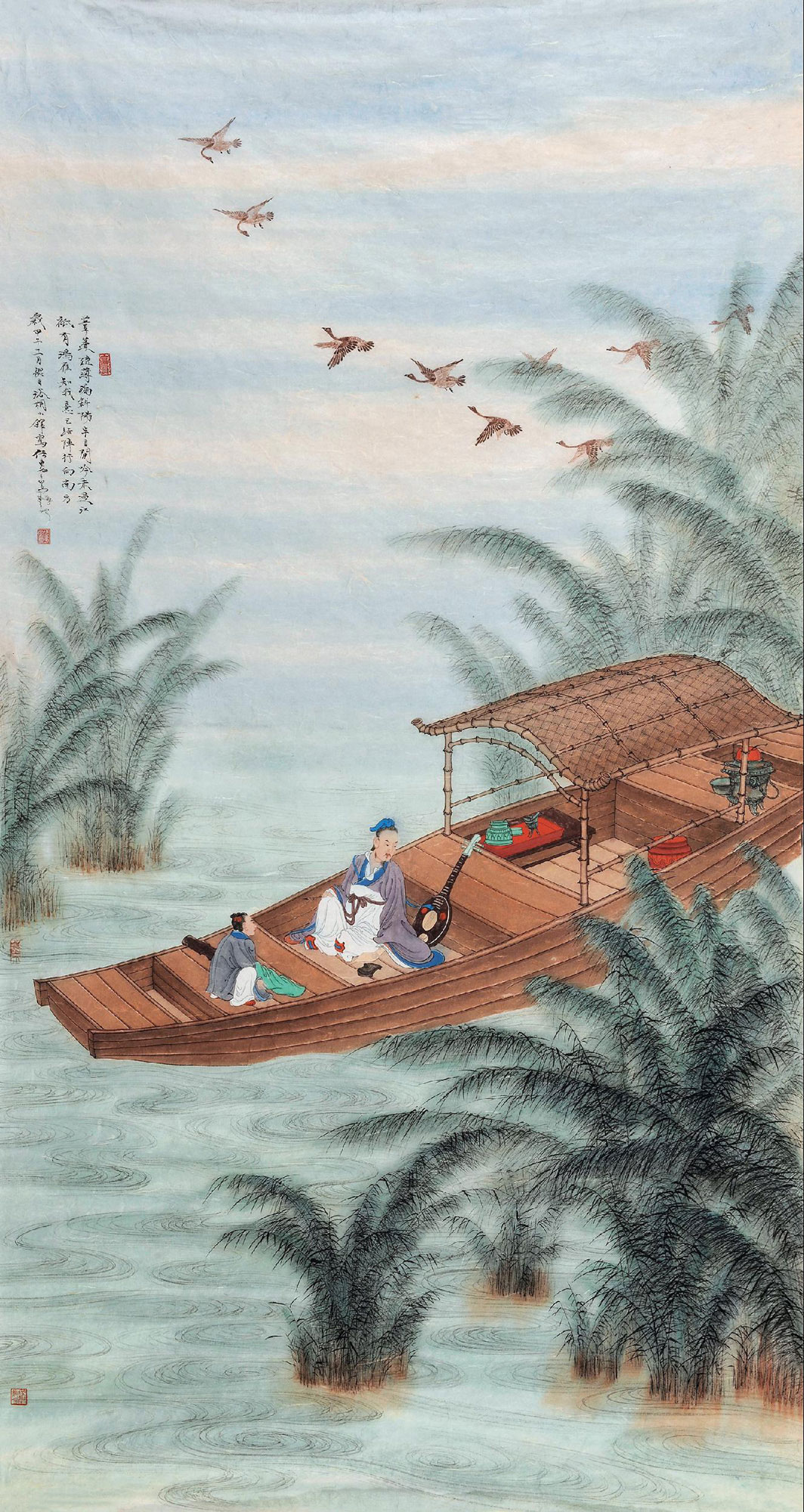 01132014年作泛舟图镜心设色纸本