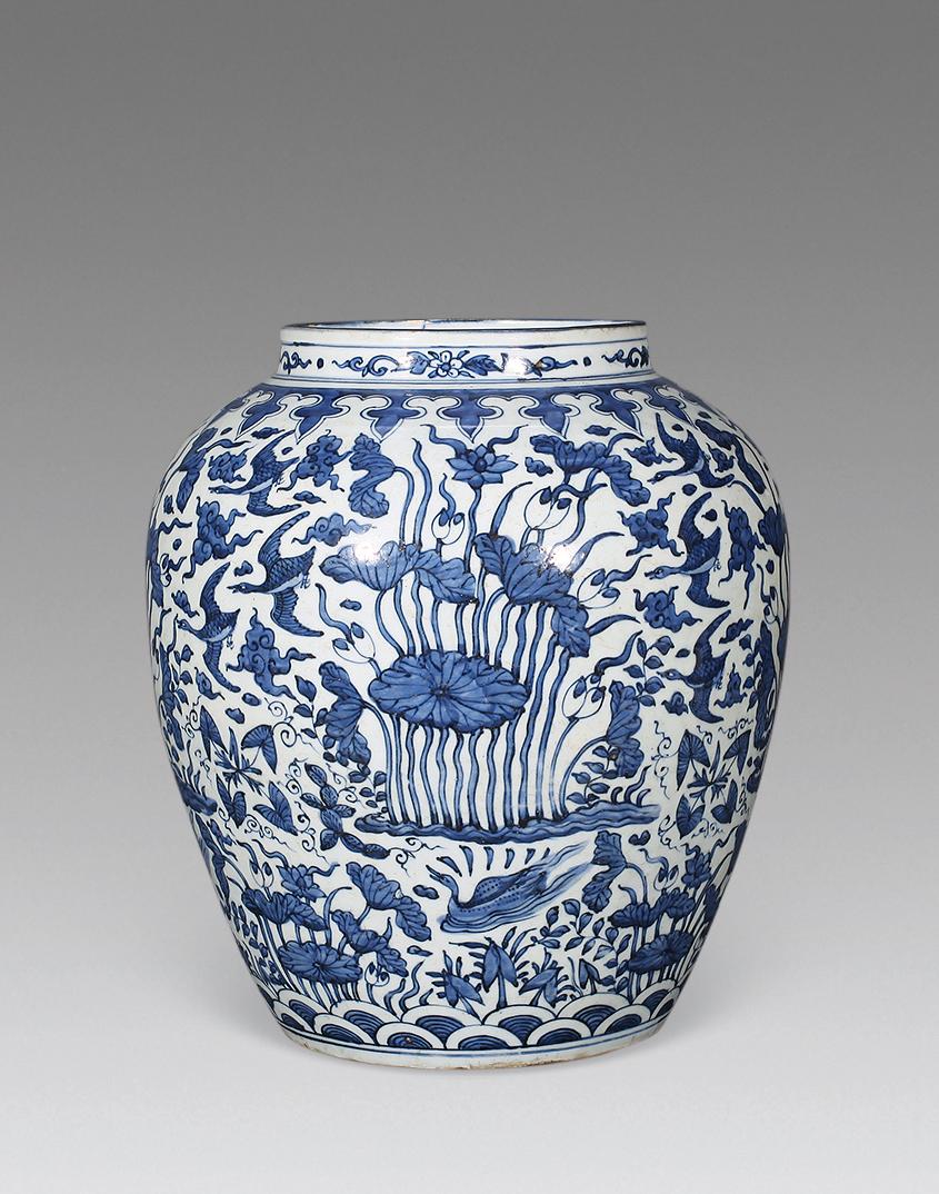 【明晚期 青花荷塘鸳鸯罐】拍卖品_图片_价格_鉴赏_明代青花瓷器_雅昌