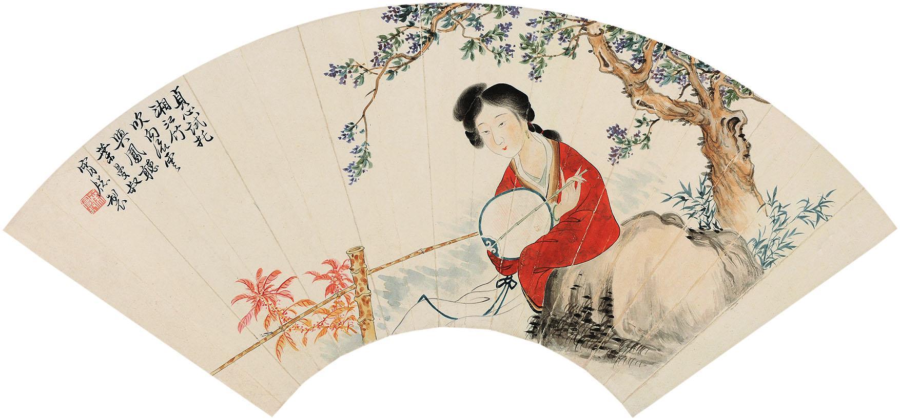 5425执扇仕女扇面设色纸本