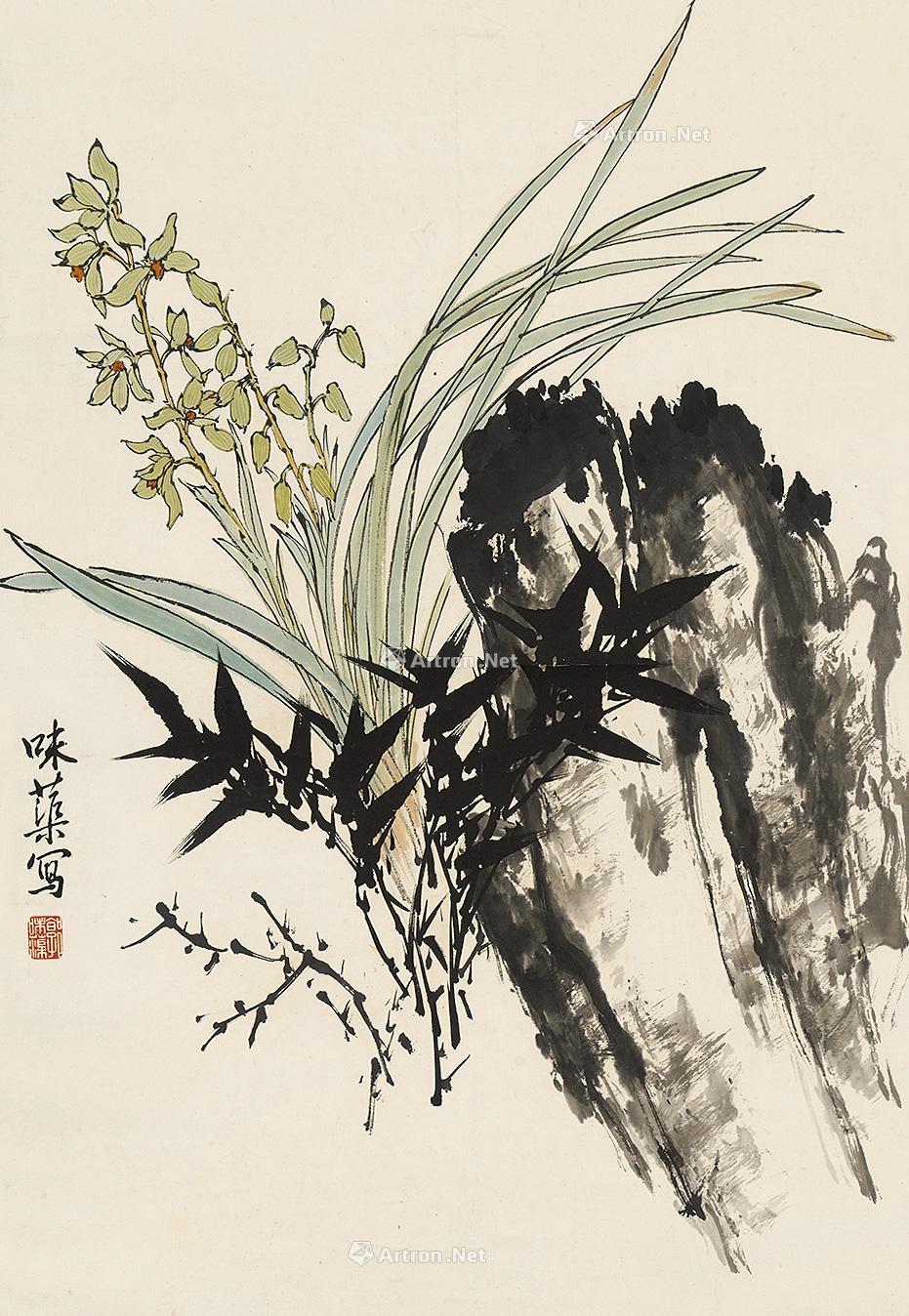 【兰石图 立轴 设色纸本】拍卖品_图片_价格_鉴赏_绘画_雅昌艺术品