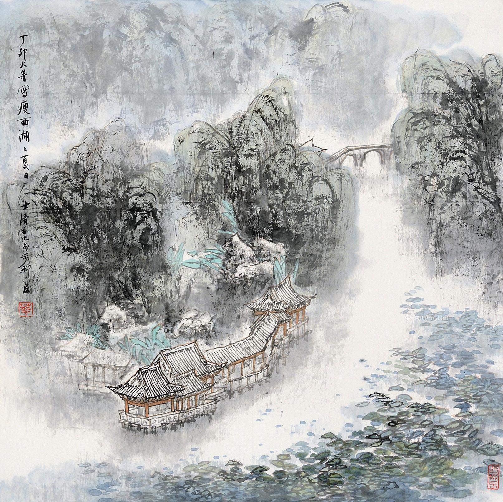 0045丁卯1987年作瘦西湖之夏立轴设色纸本