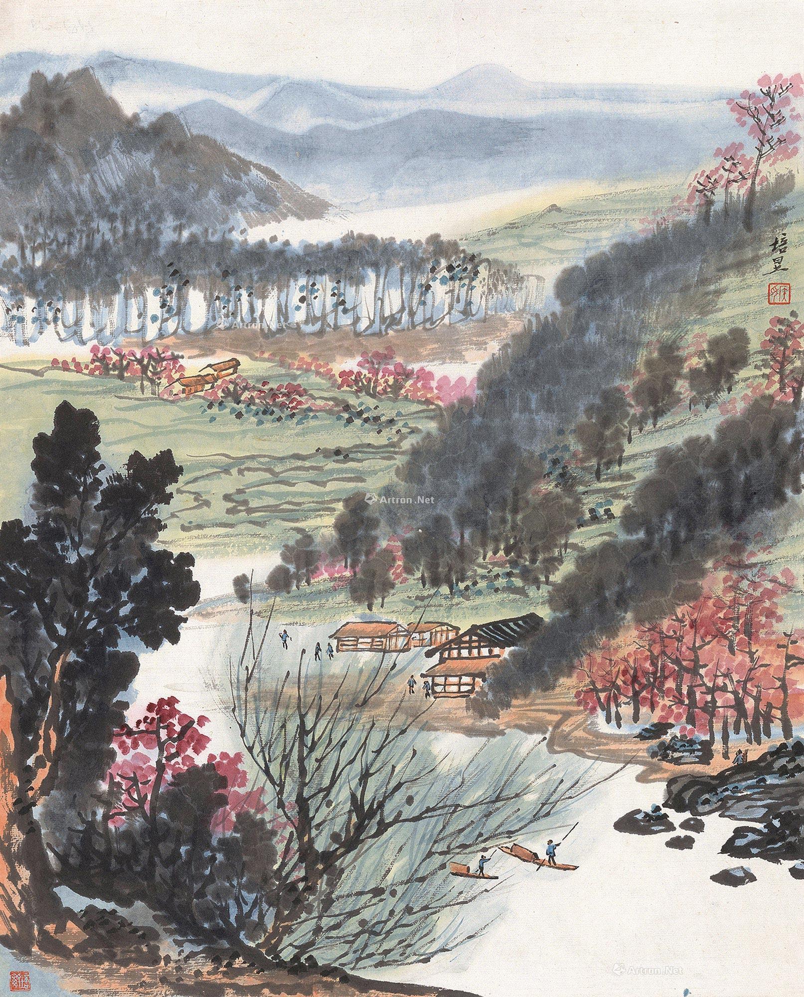 0646山水人家镜心设色纸本