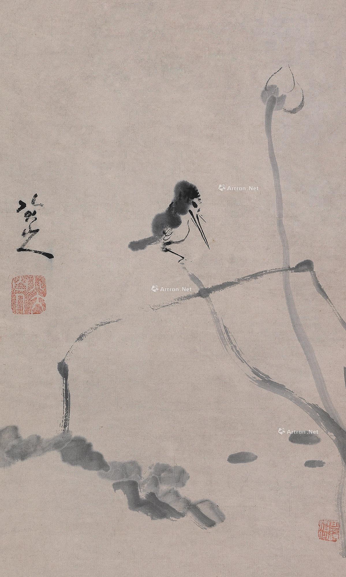 1265 翠鸟 立轴 水墨绢本
