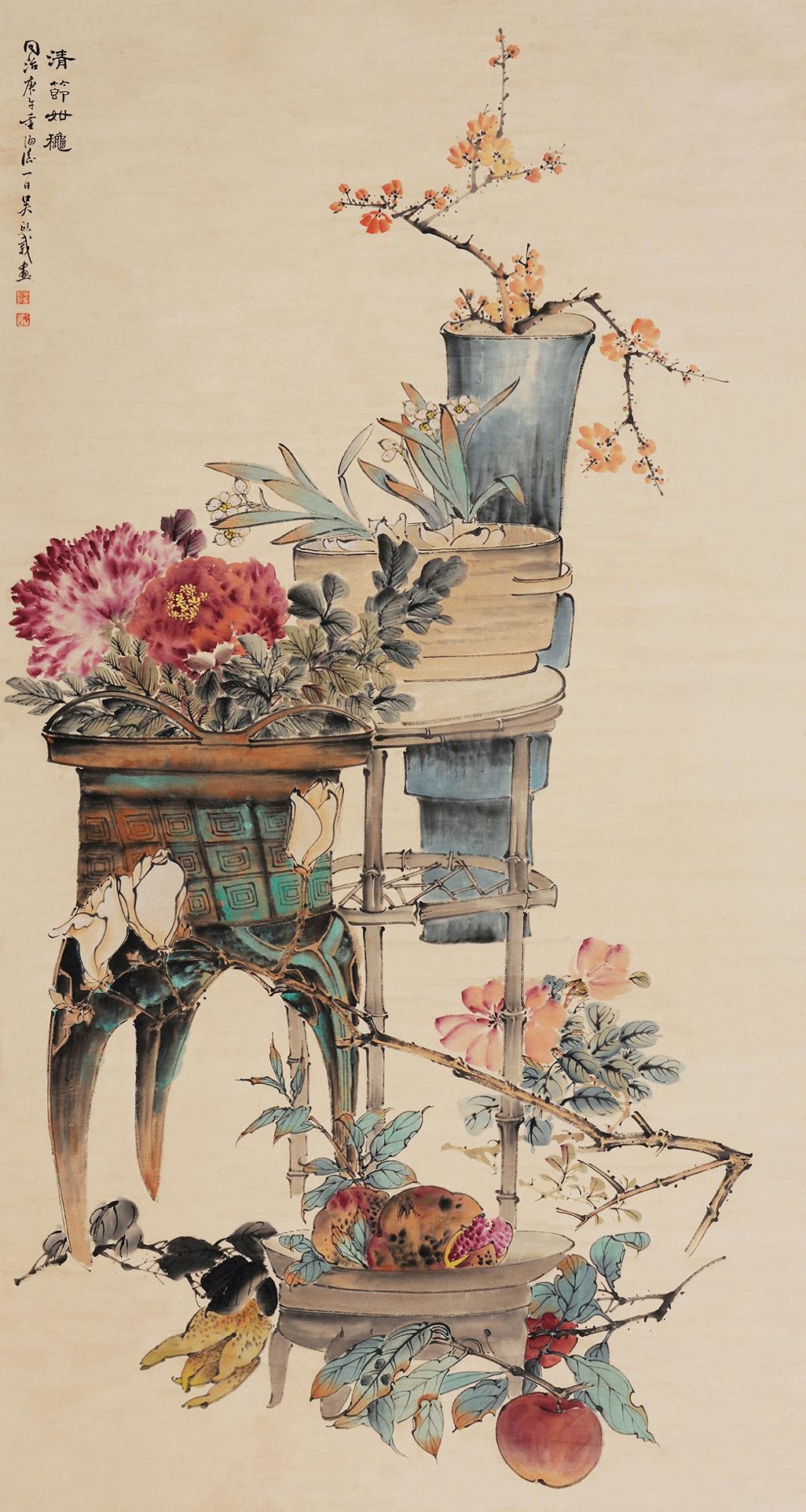7267 清供图 立轴 设色纸本
