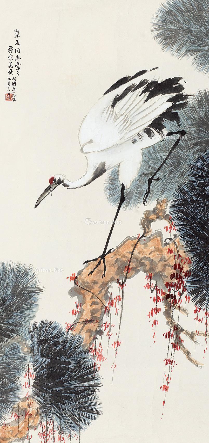 【松鹤图 镜片 设色纸本】拍卖品_图片_价格_鉴赏_绘画_雅昌艺术品拍卖网