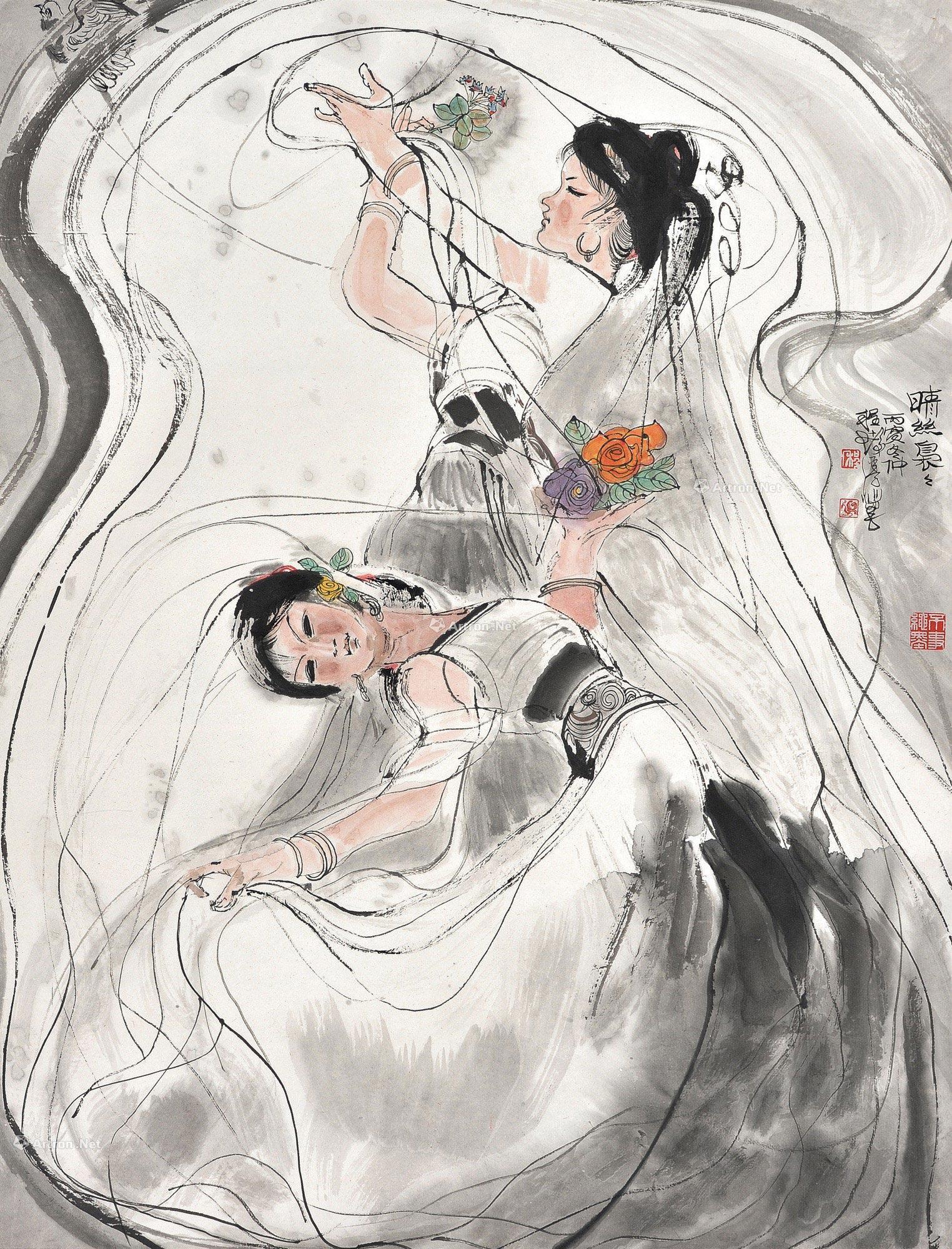 【1986年作 晴丝袅袅 立轴 设色纸本】拍卖品_图片_价格_鉴赏_绘画