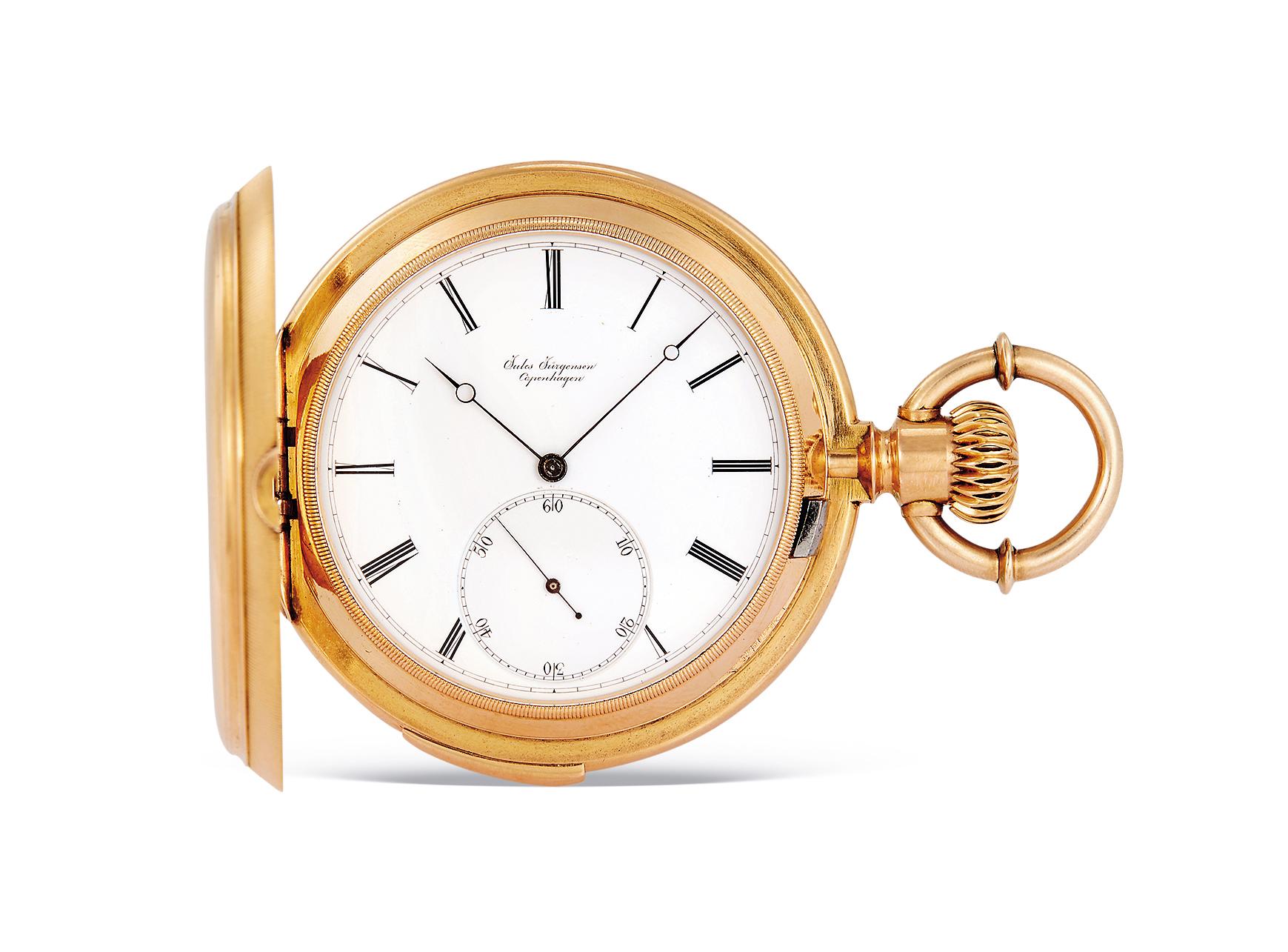 13801约1890年制瑞士julesjurgensen18k金表冠上弦怀表三问功能专利