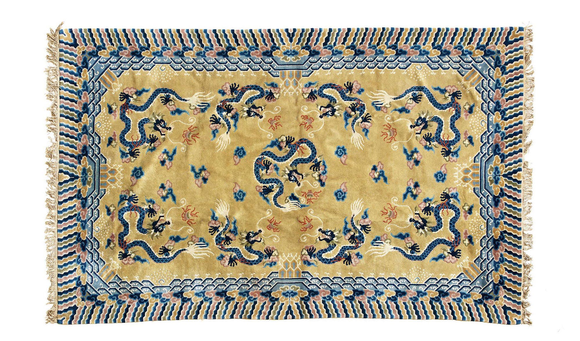 9524 清 黄色九龙地毯