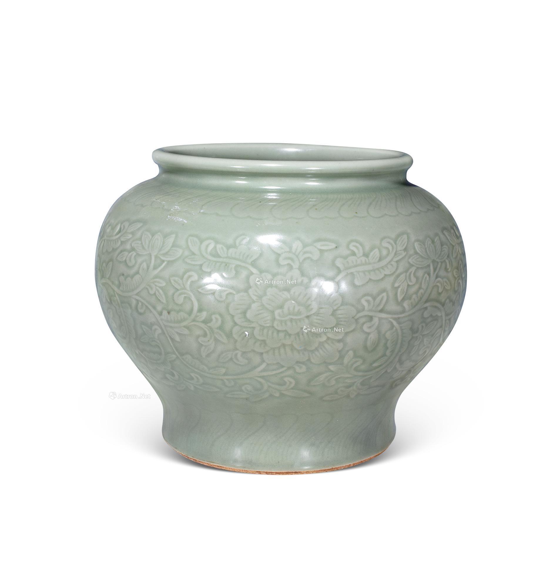 龙泉窑刻缠枝牡丹花纹罐】拍卖品_图片_价格_鉴赏_清代单色釉瓷器