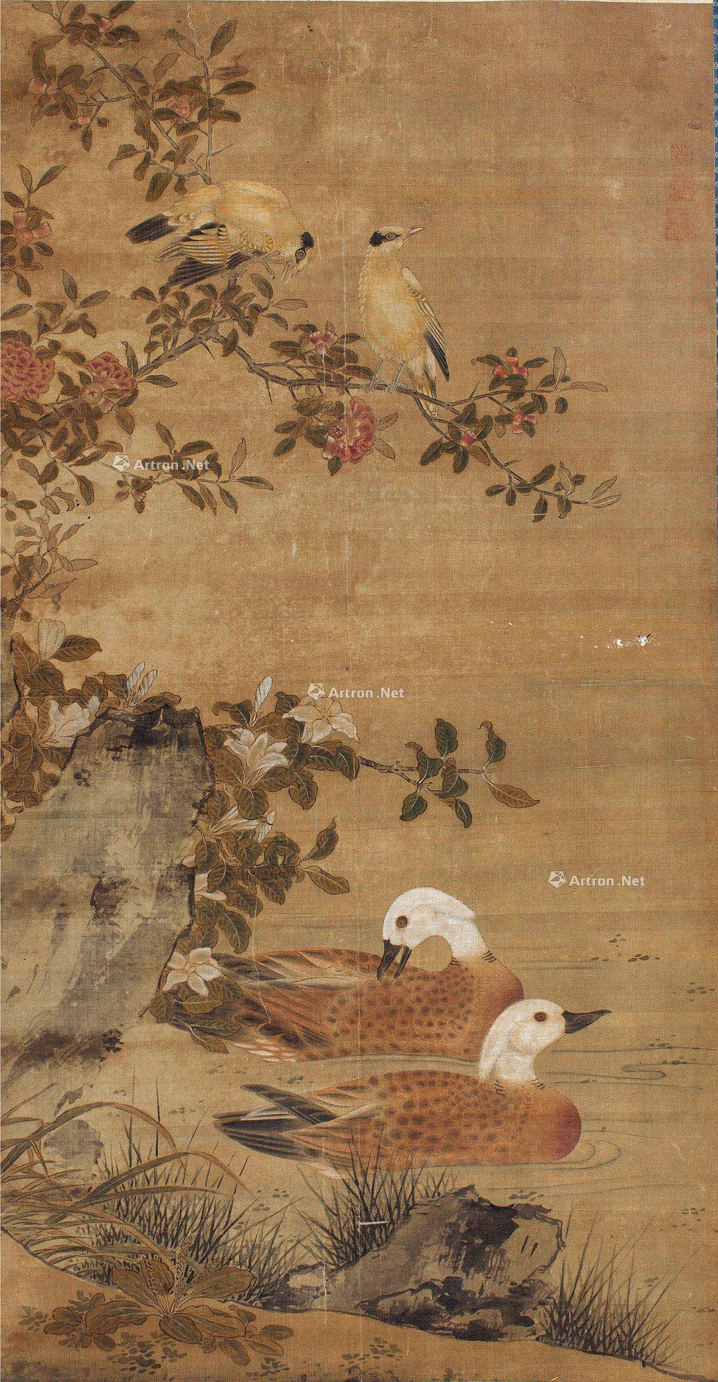 8053芦雁栀花图立轴设色绢本