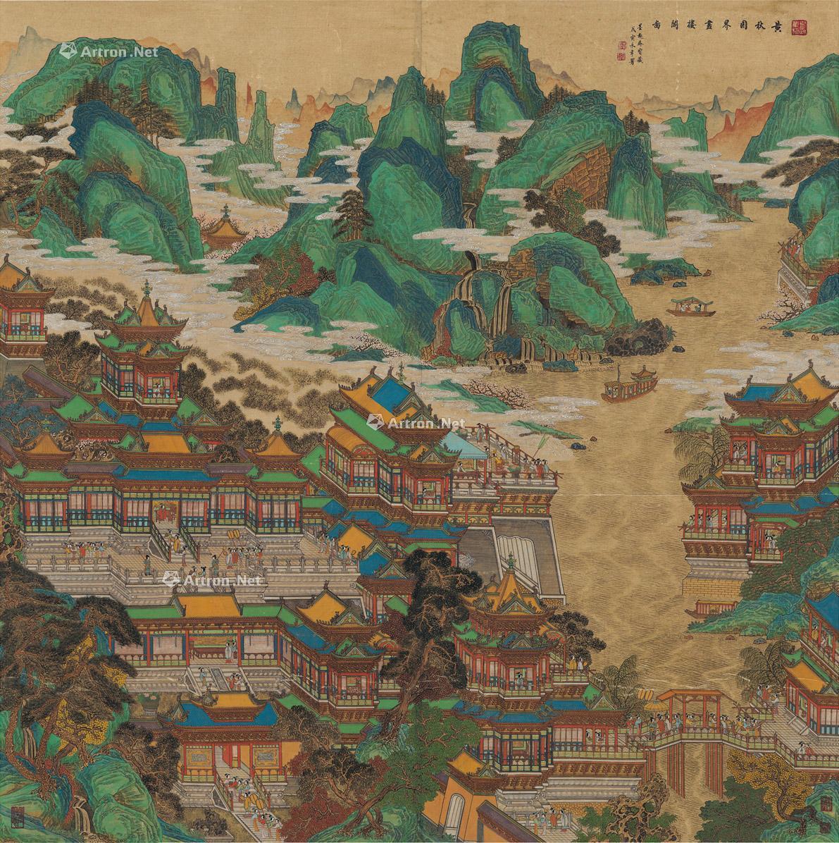 0424楼阁仙境图镜片设色纸本