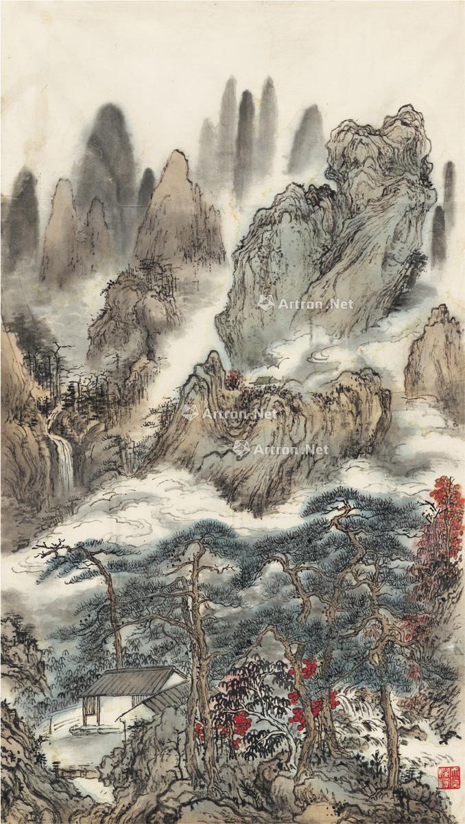 0643 黄山云松图 画心 设色纸本