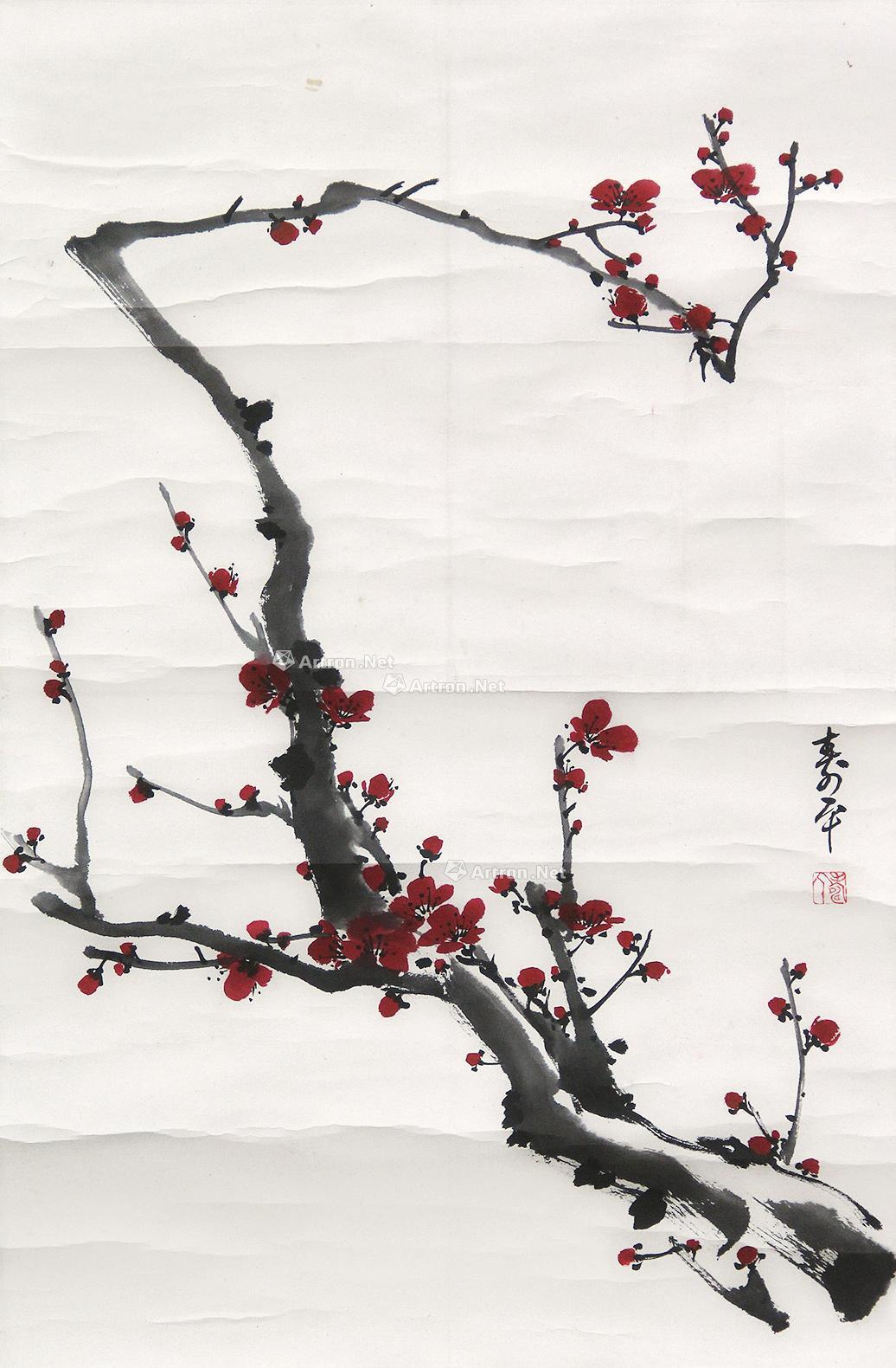 0161梅花镜片设色纸本