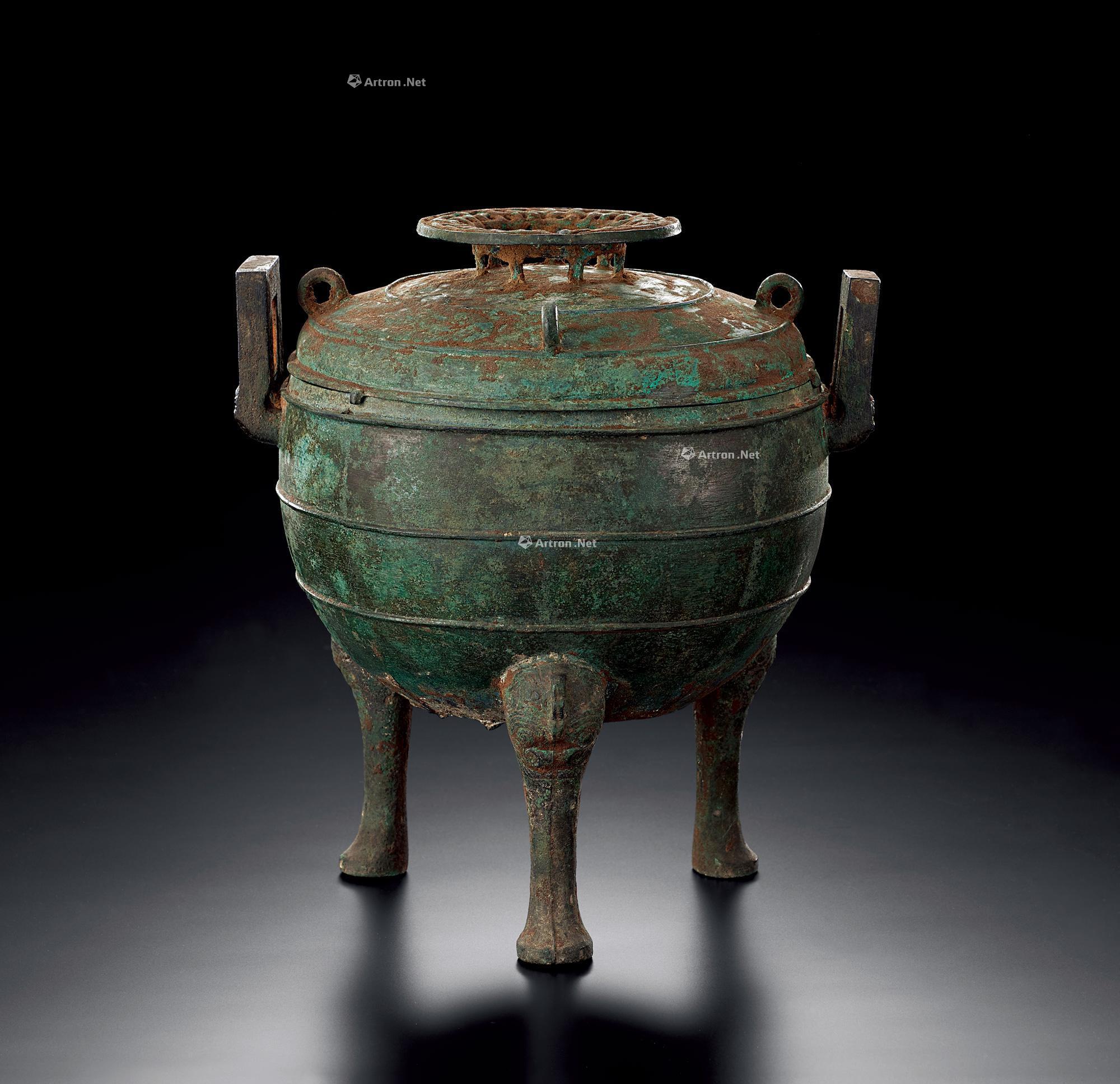 3077春秋战国青铜双耳三足盖鼎
