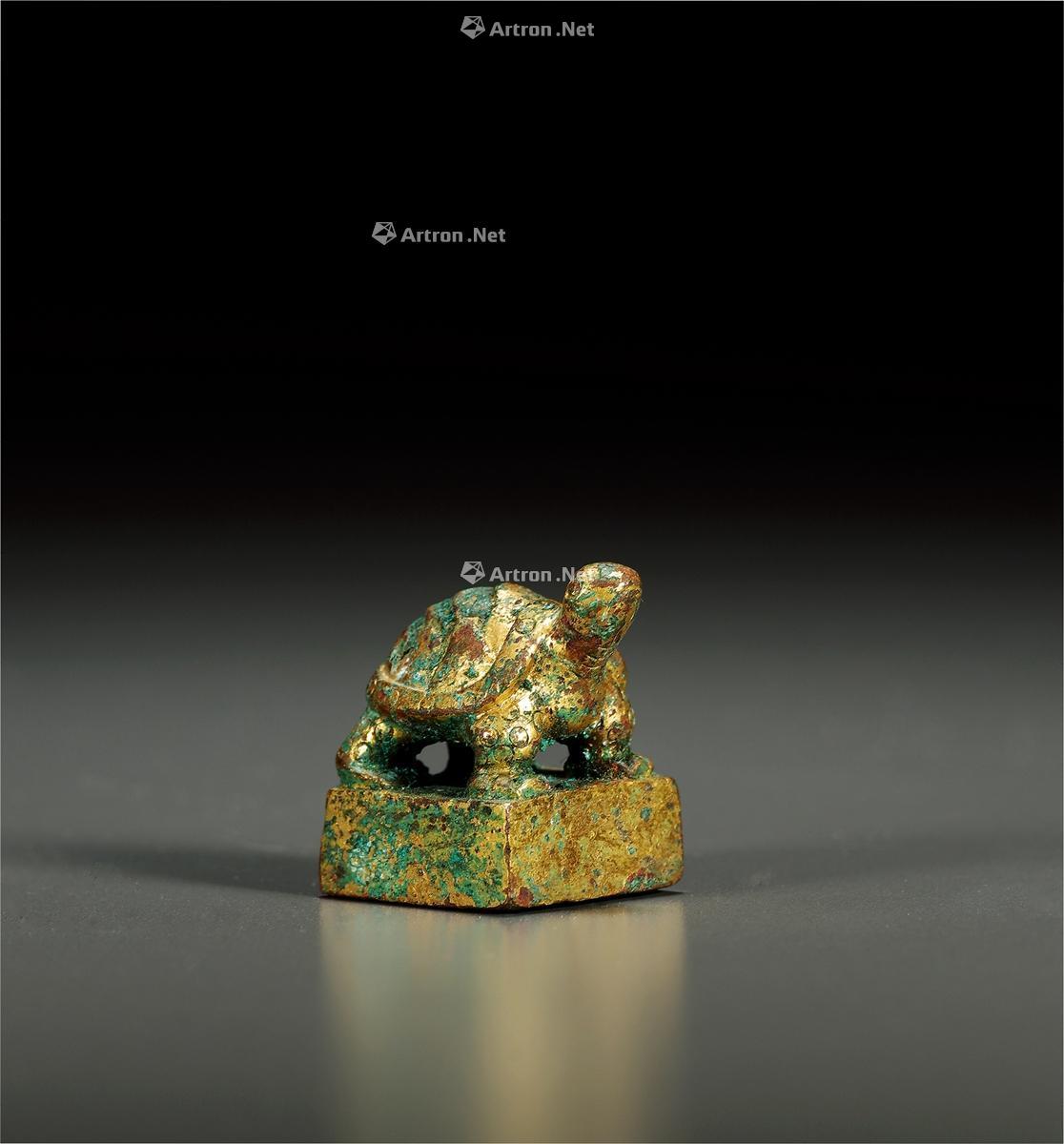 0035汉铜鎏金亀钮印章