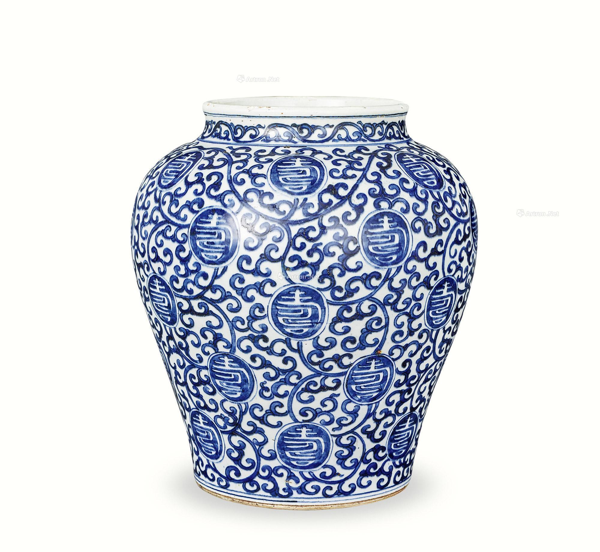 【明代 青花缠枝团寿罐】拍卖品_图片_价格_鉴赏_明代青花瓷器_雅昌