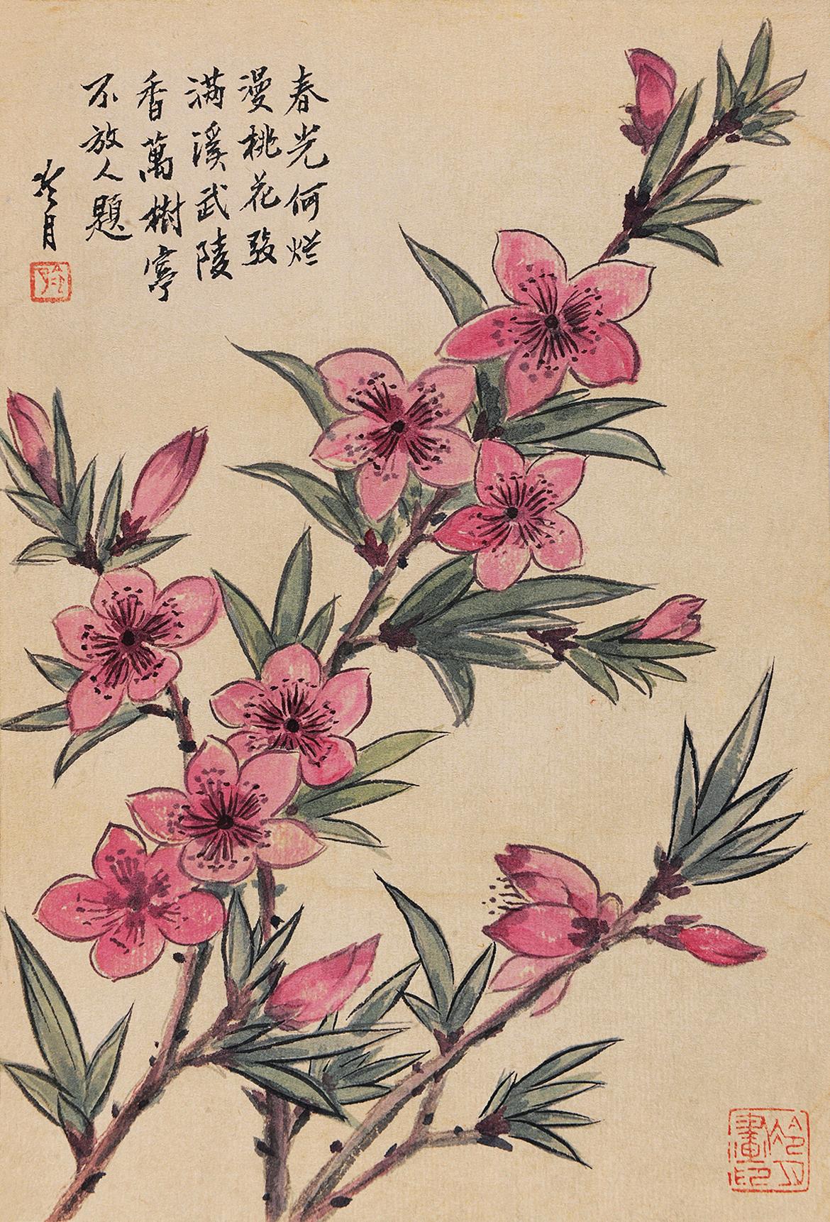 6006 桃花 镜心 水彩纸本