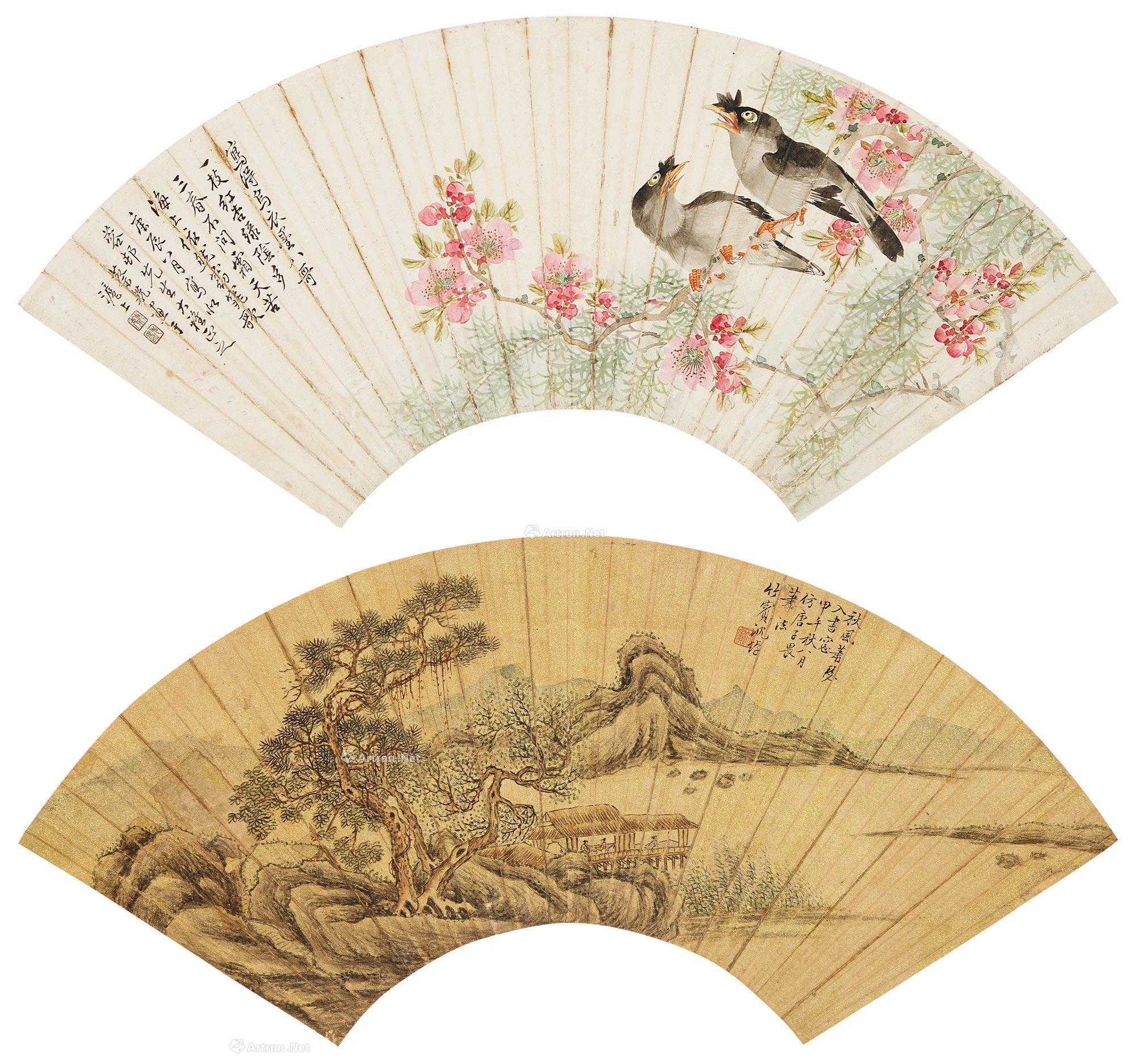 秋风书窗图 (二幅) 扇面 设色纸本】拍卖品_图片_价格_鉴赏_绘画_雅昌