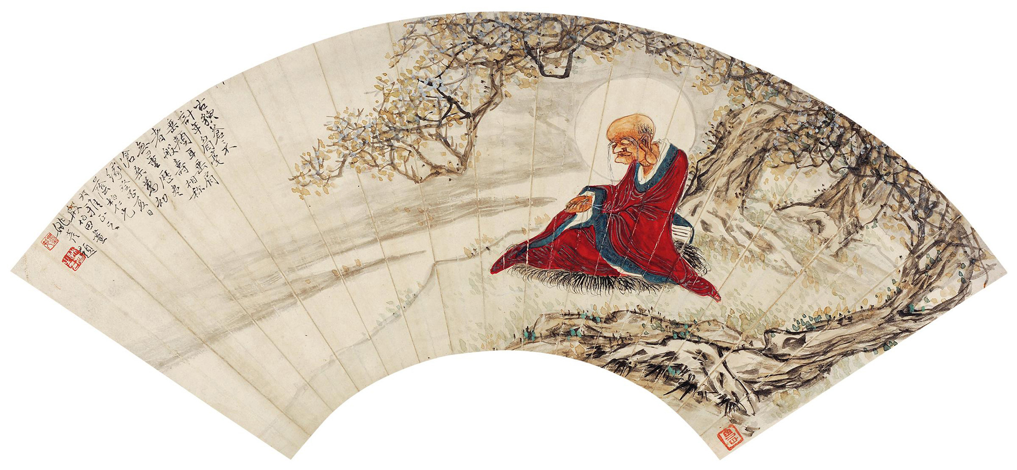 2453 1933年作 无量寿佛 扇面 设色纸本