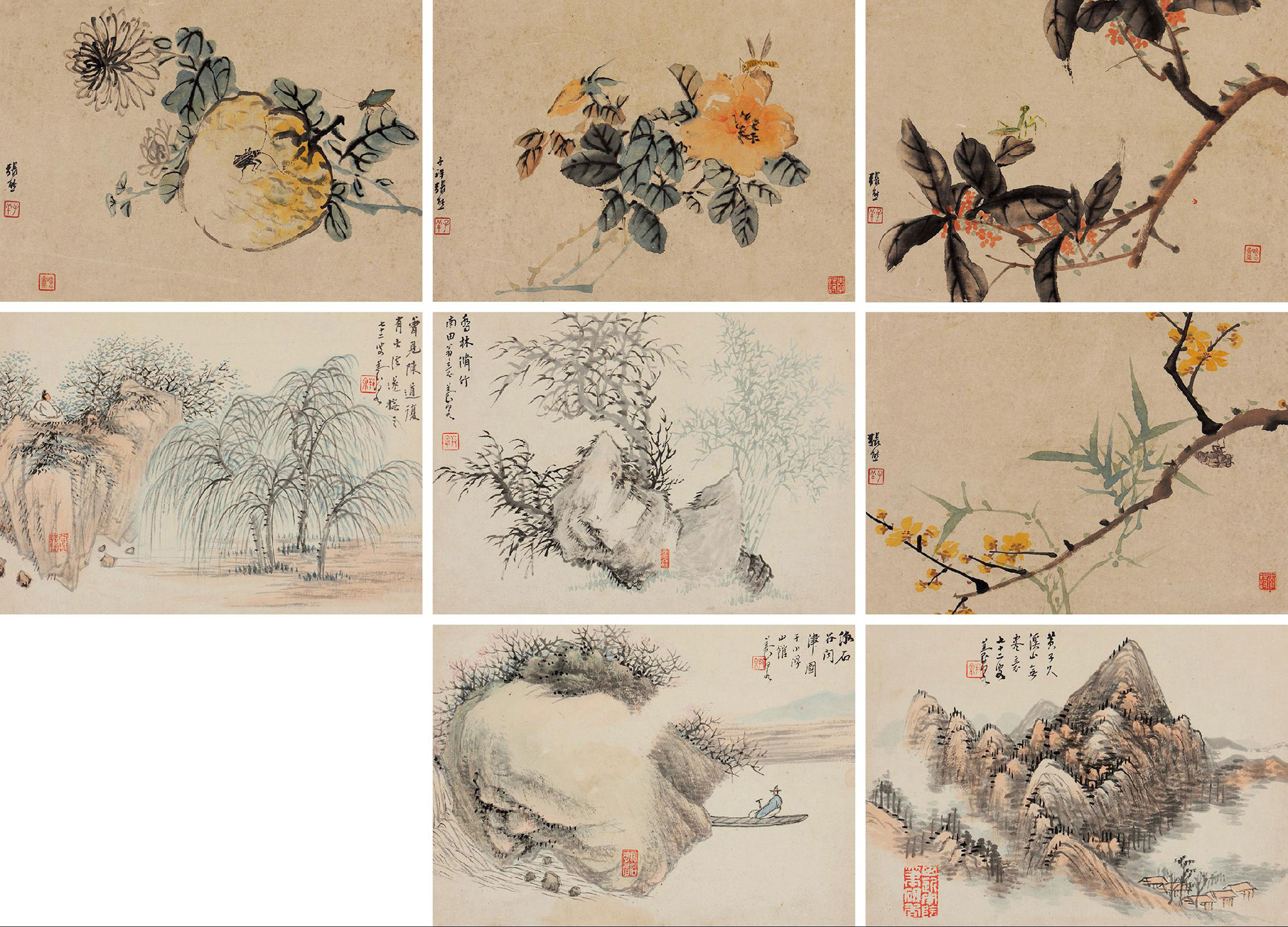 4357山水花虫合册册页八开设色纸本