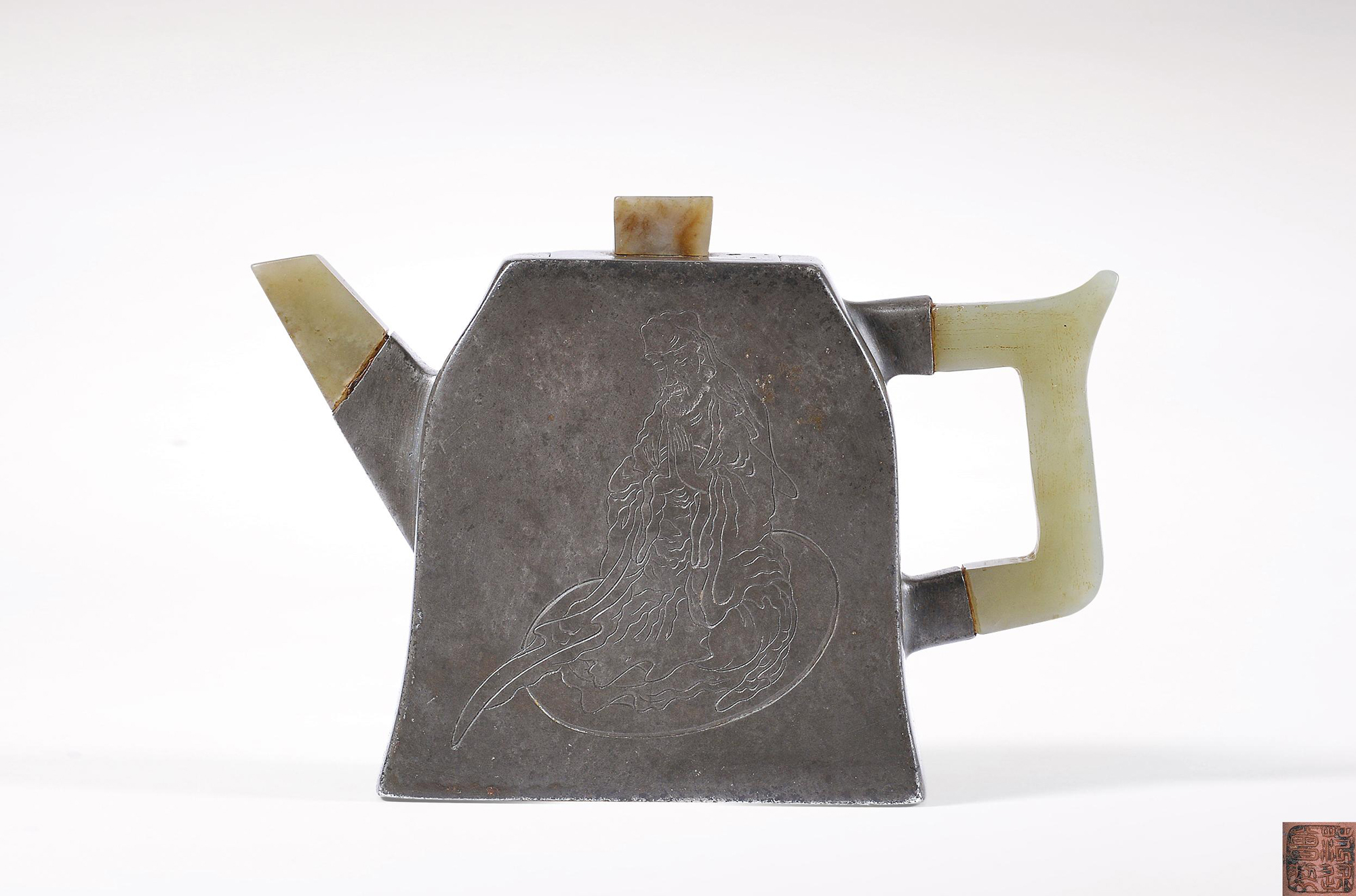 *5326 清 范禄曾制二泉刻锡包三镶玉紫砂壶