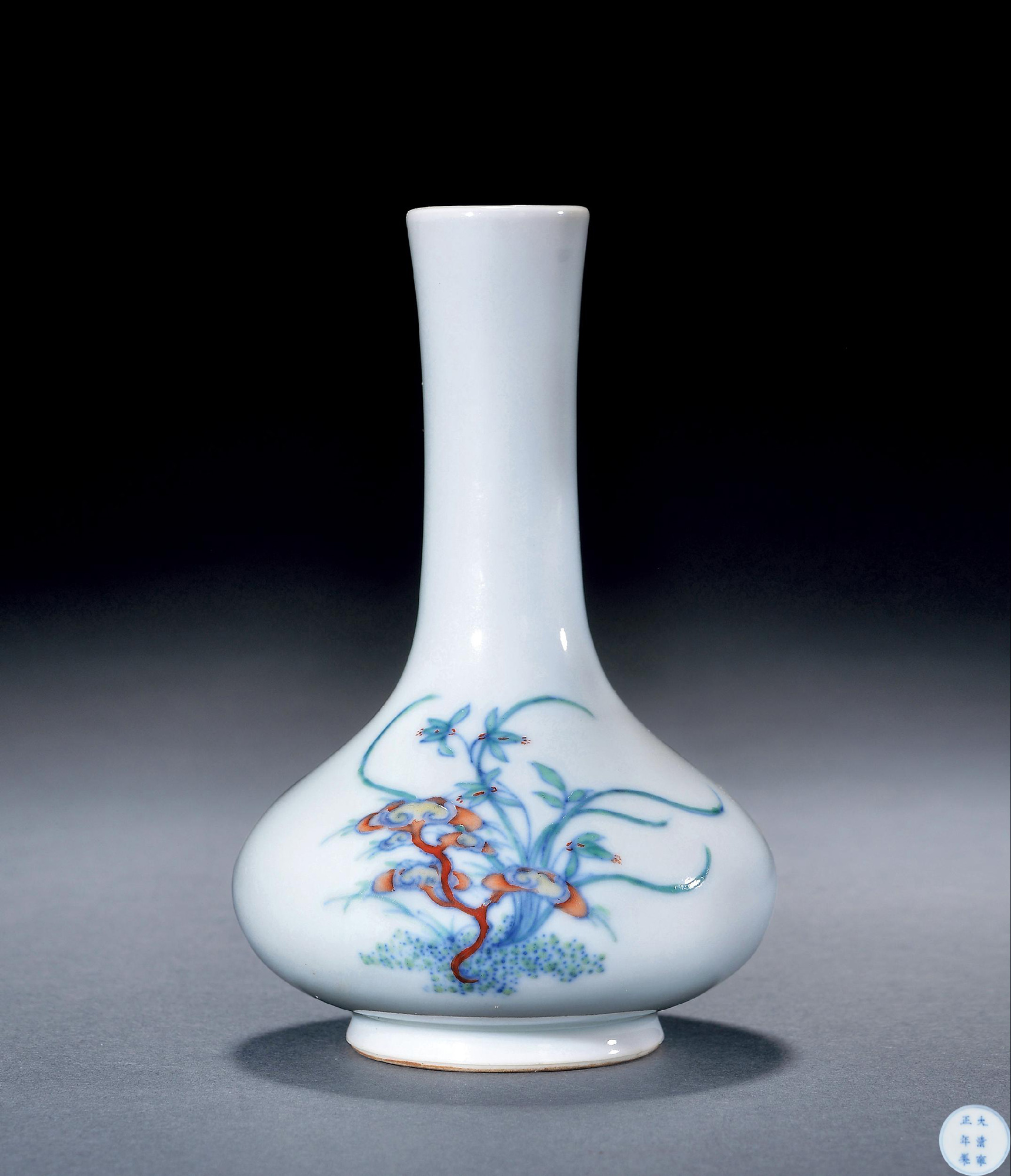 6278清雍正斗彩岁寒三友枝仙祝寿长颈瓶