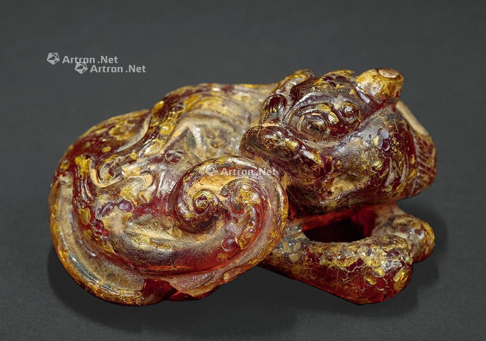 0631明血珀瑞兽灵芝摆件