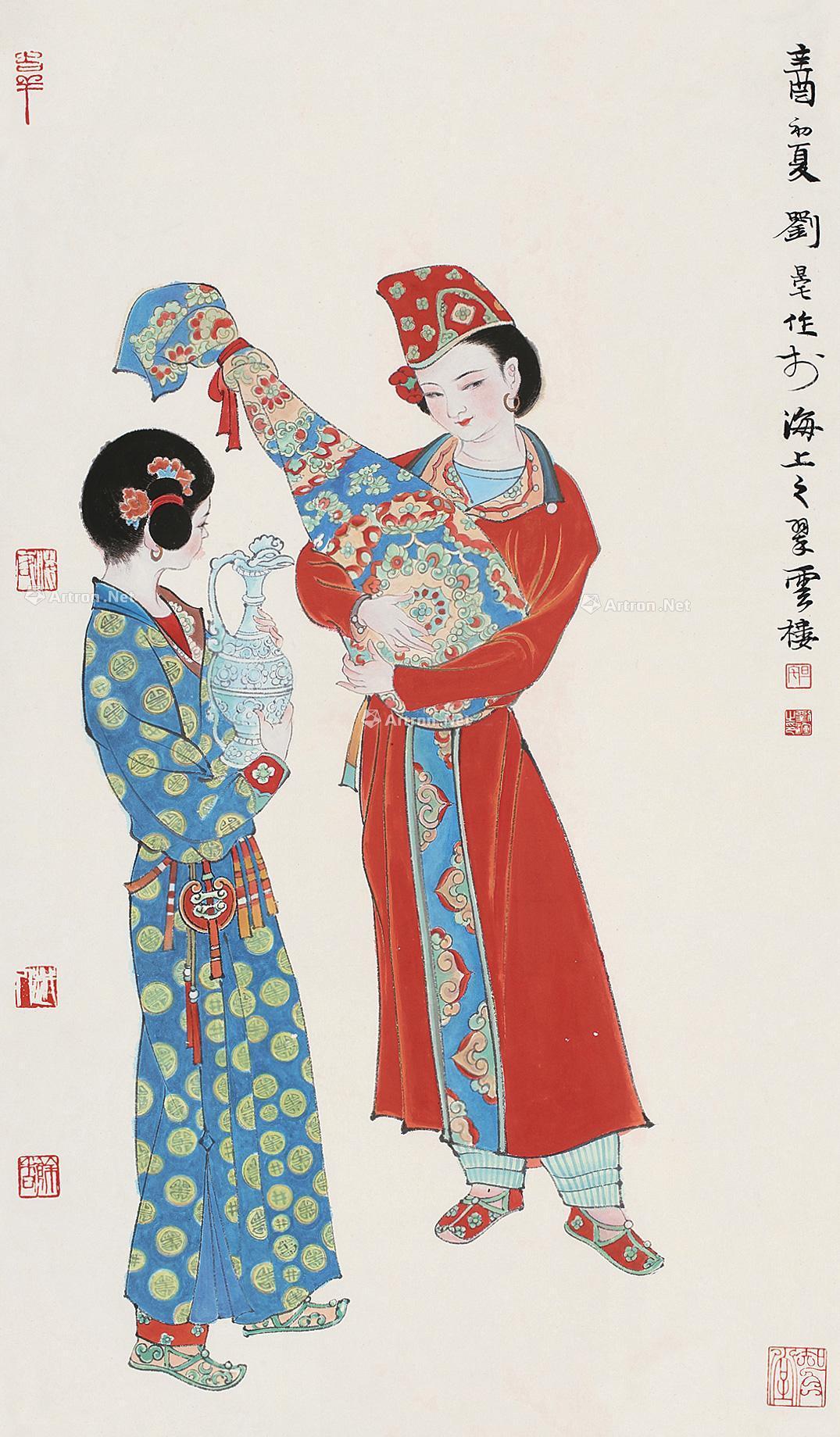 0167辛酉1981年作红衣乐女立轴设色纸本